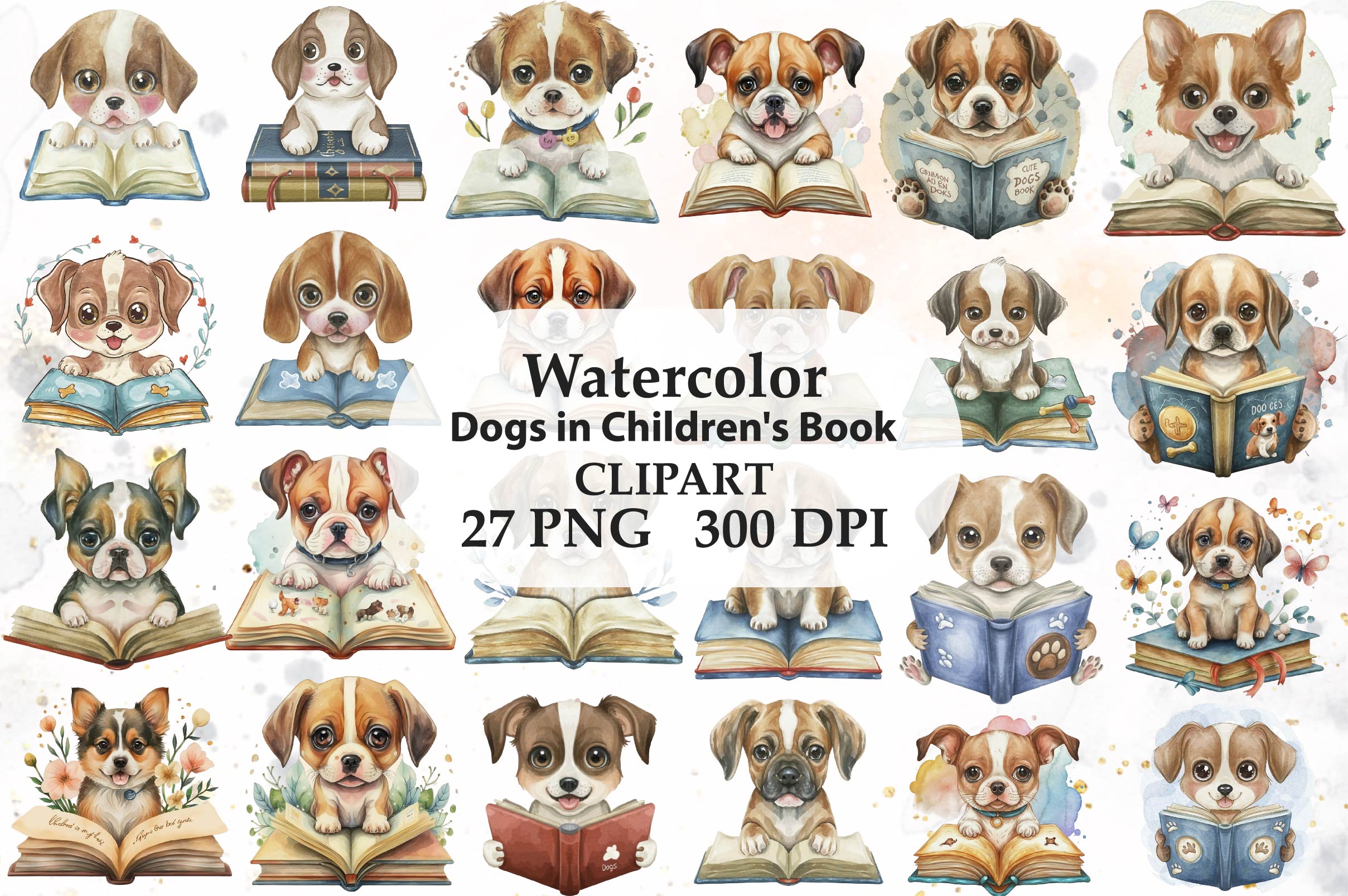 Dogs In Children's Book Clipart Bundle