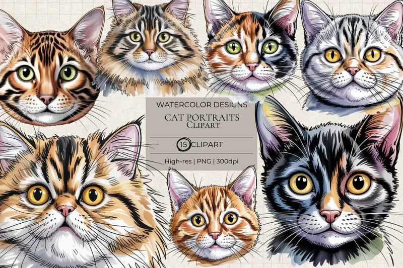Cat Portraits Clipart - CraftNest - Digital Crafting and Art