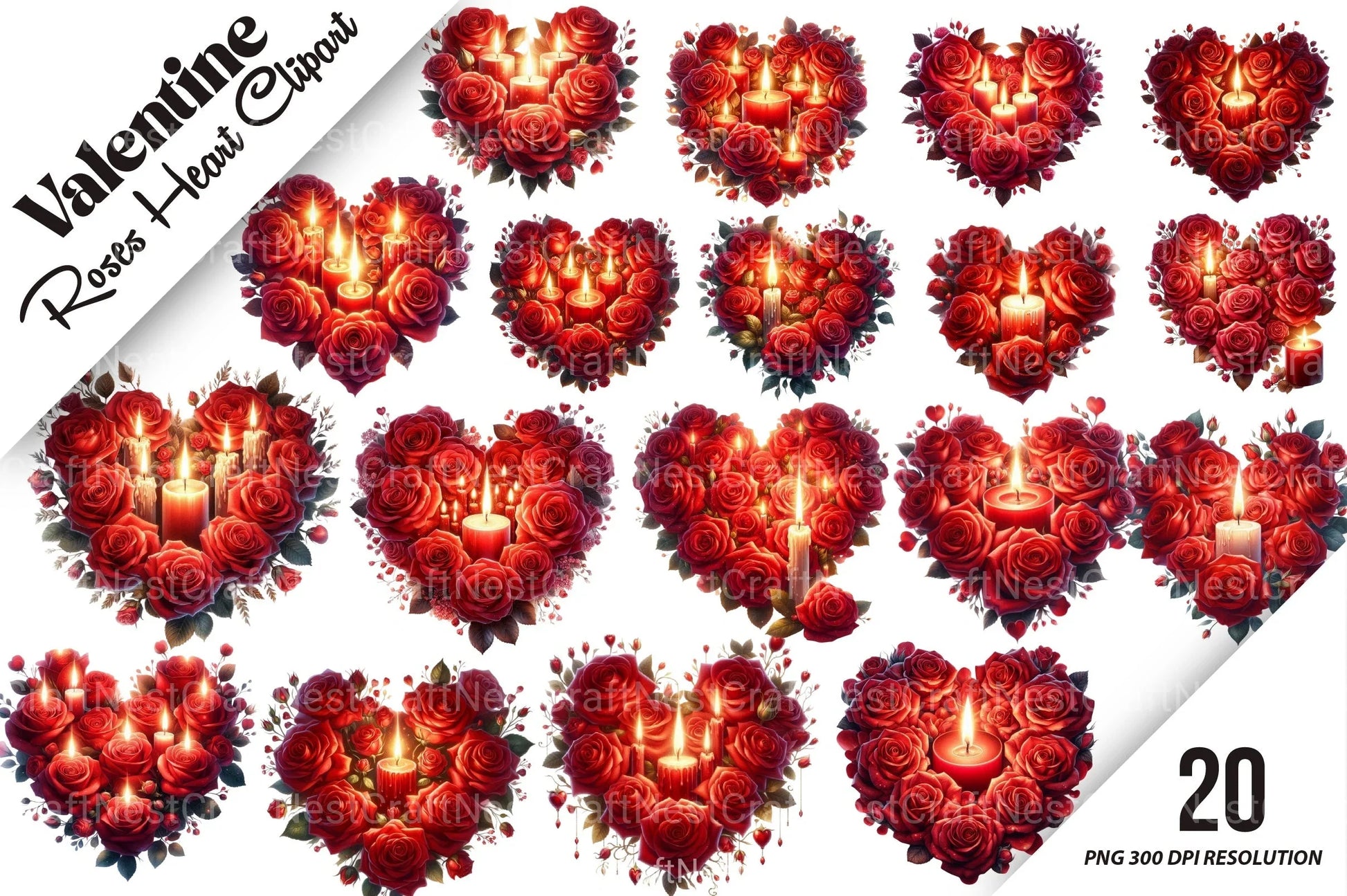 Valentine's Day Roses Heart Clipart Bundle - CraftNest - Digital Crafting and Art