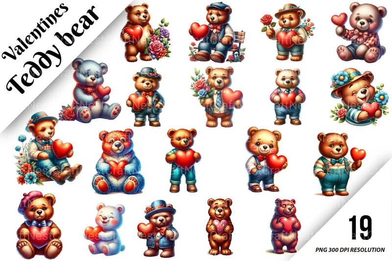 Valentine's Teddy Bear Clipart Bundle 1 - CraftNest - Digital Crafting and Art