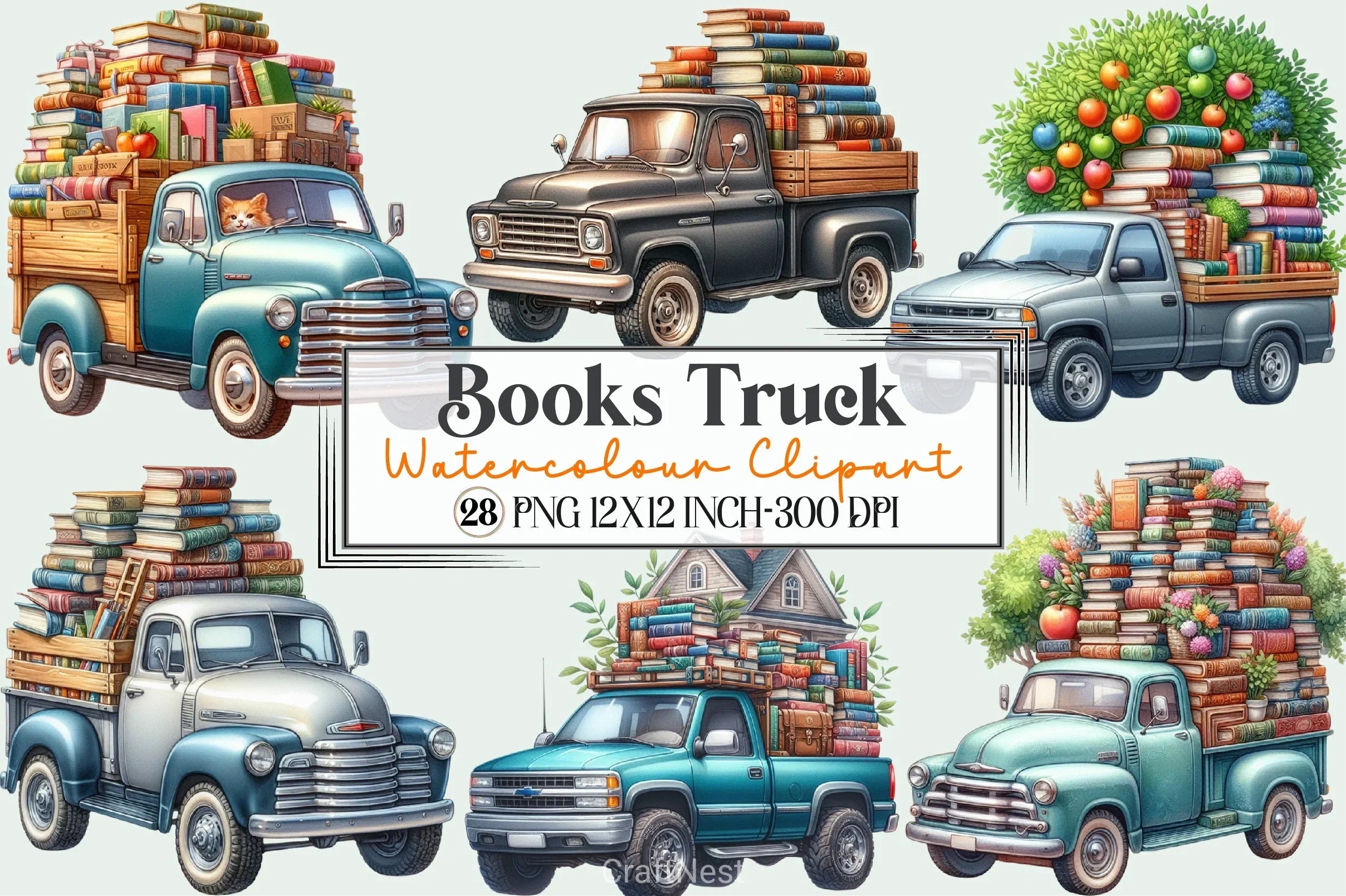 Books Truck Clipart Bundle - CraftNest - Digital Crafting and Art
