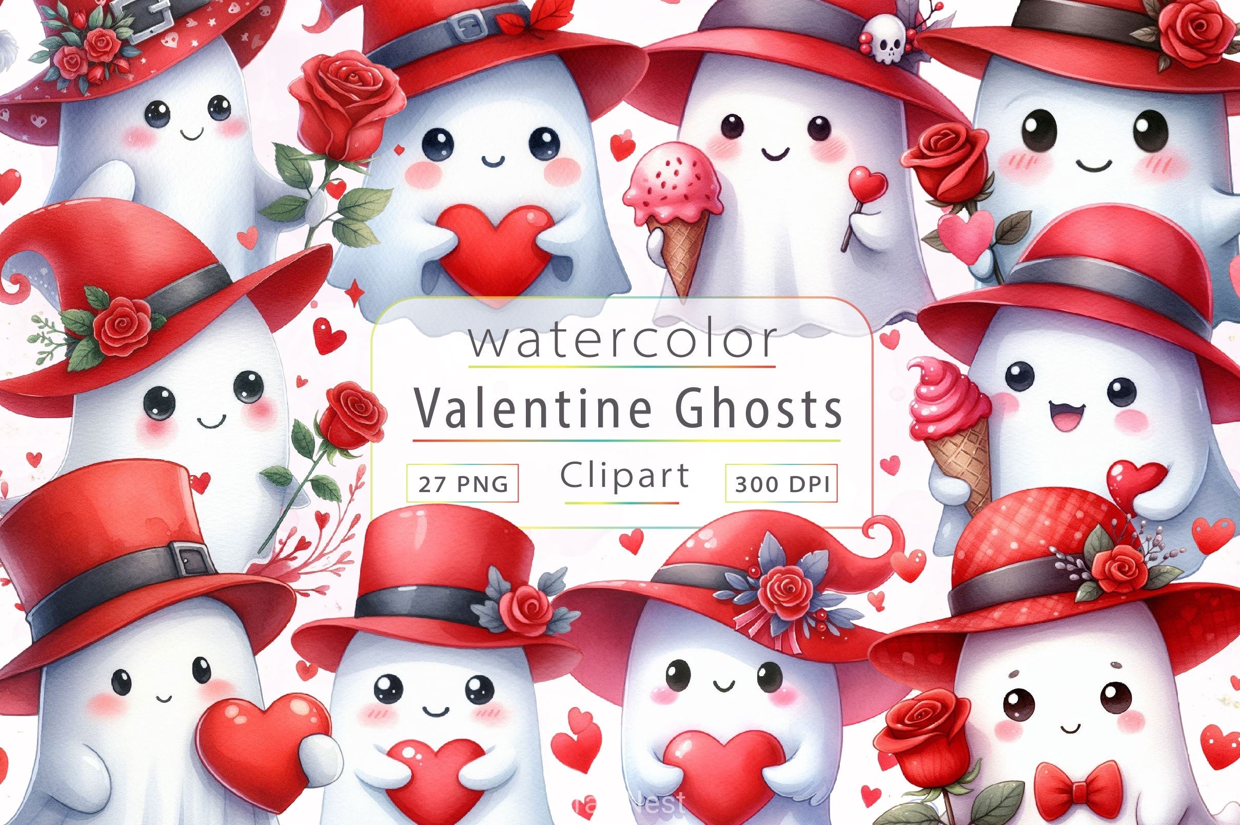 Valentine's Ghosts Clipart Bundle