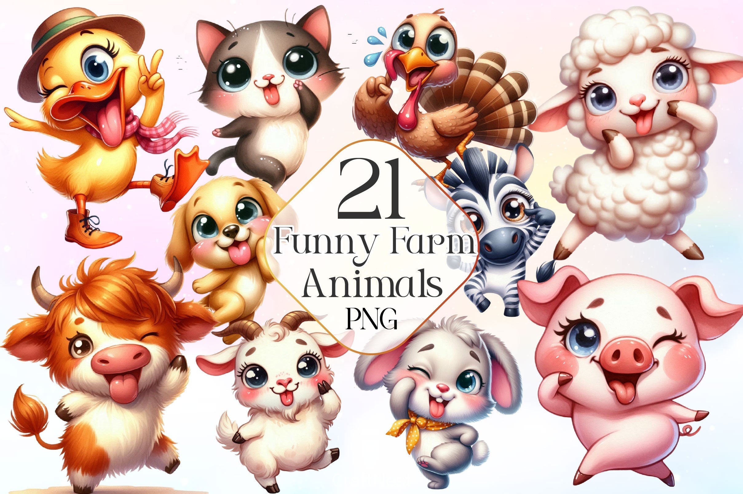 Funny Farm Animals Clipart Bundle 2