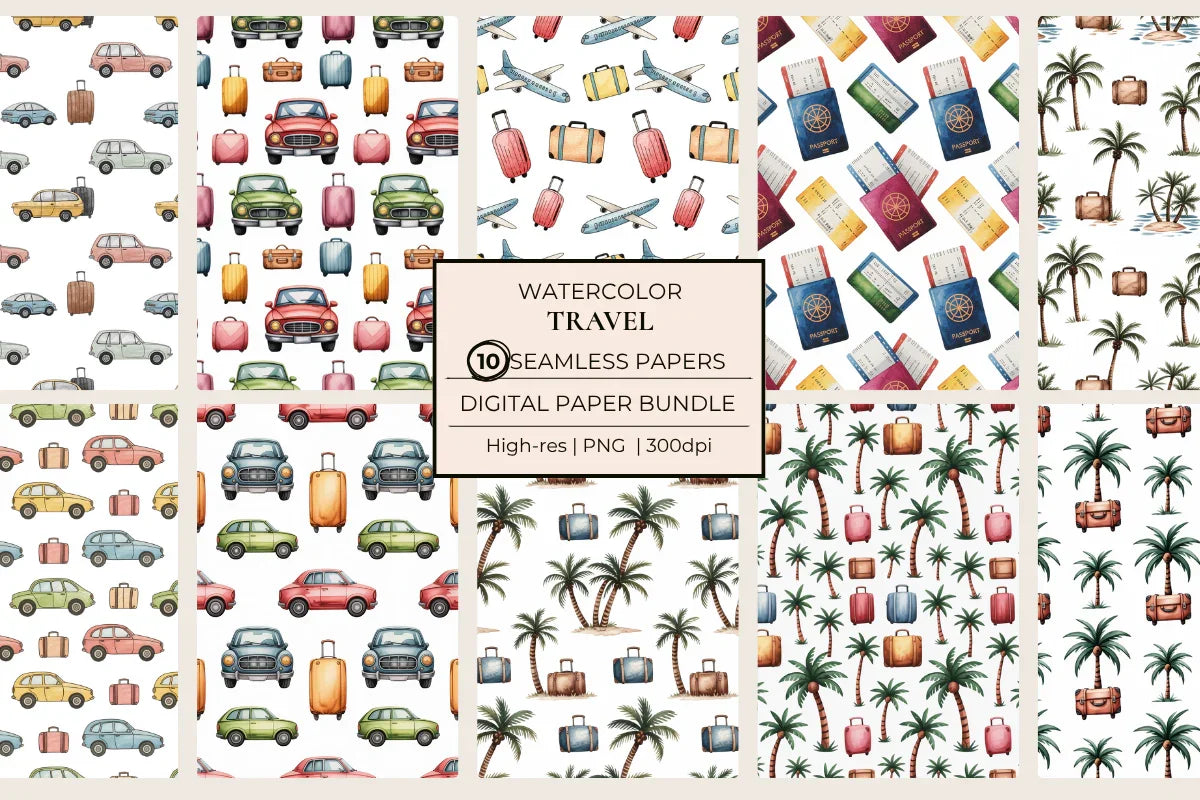 Travels Seamless Papers - CraftNest - Digital Crafting and Art
