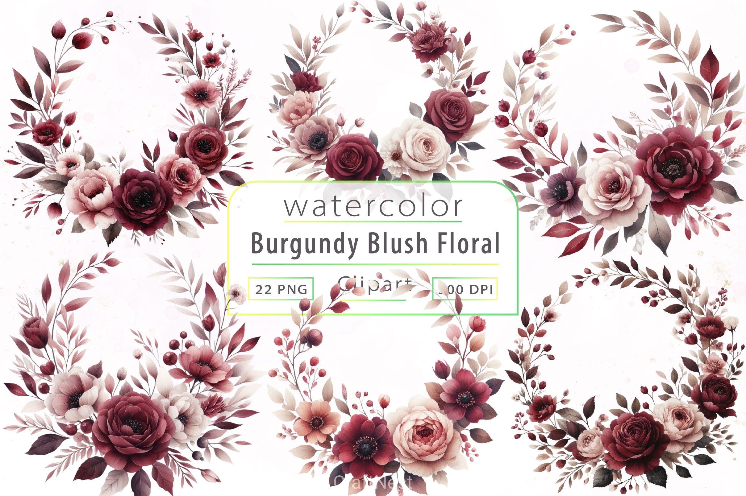 Burgundy Blush Floral Clipart Bundle