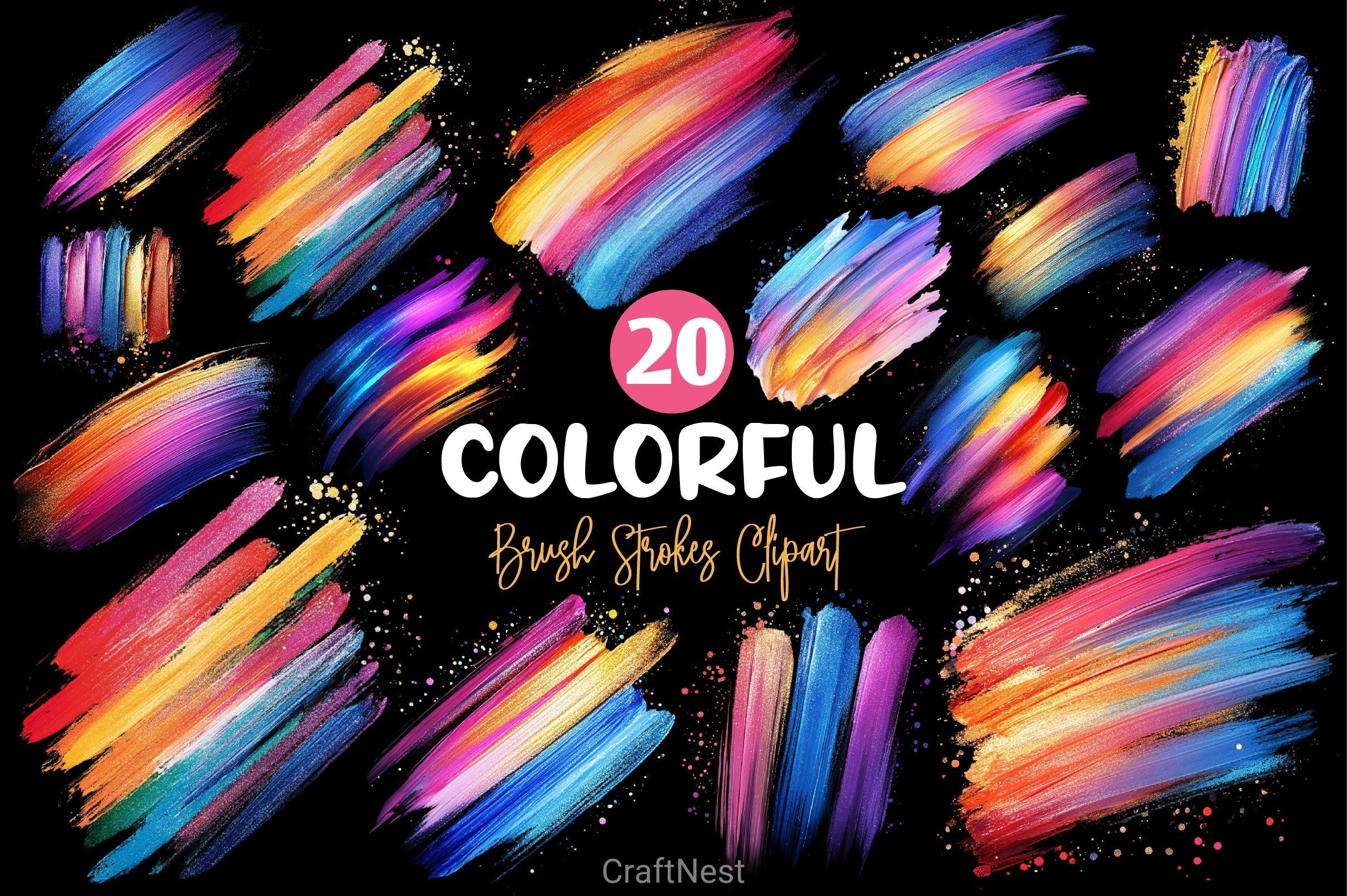 Iridescent Brush Strokes Clipart Bundle
