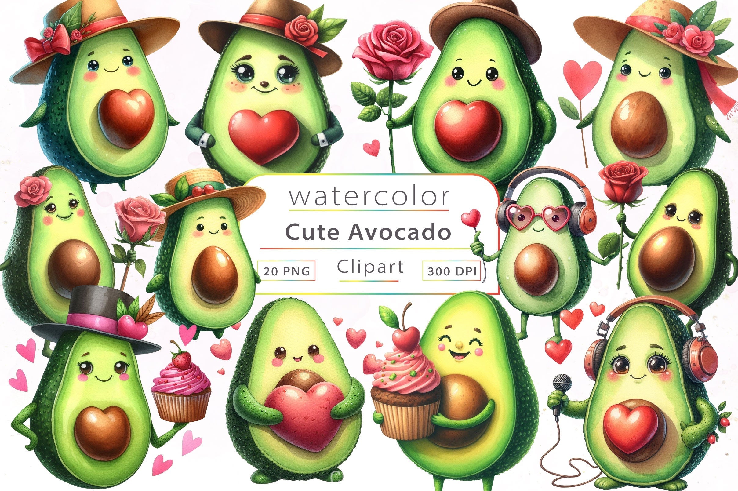 Cute Avocado Clipart Bundle 3