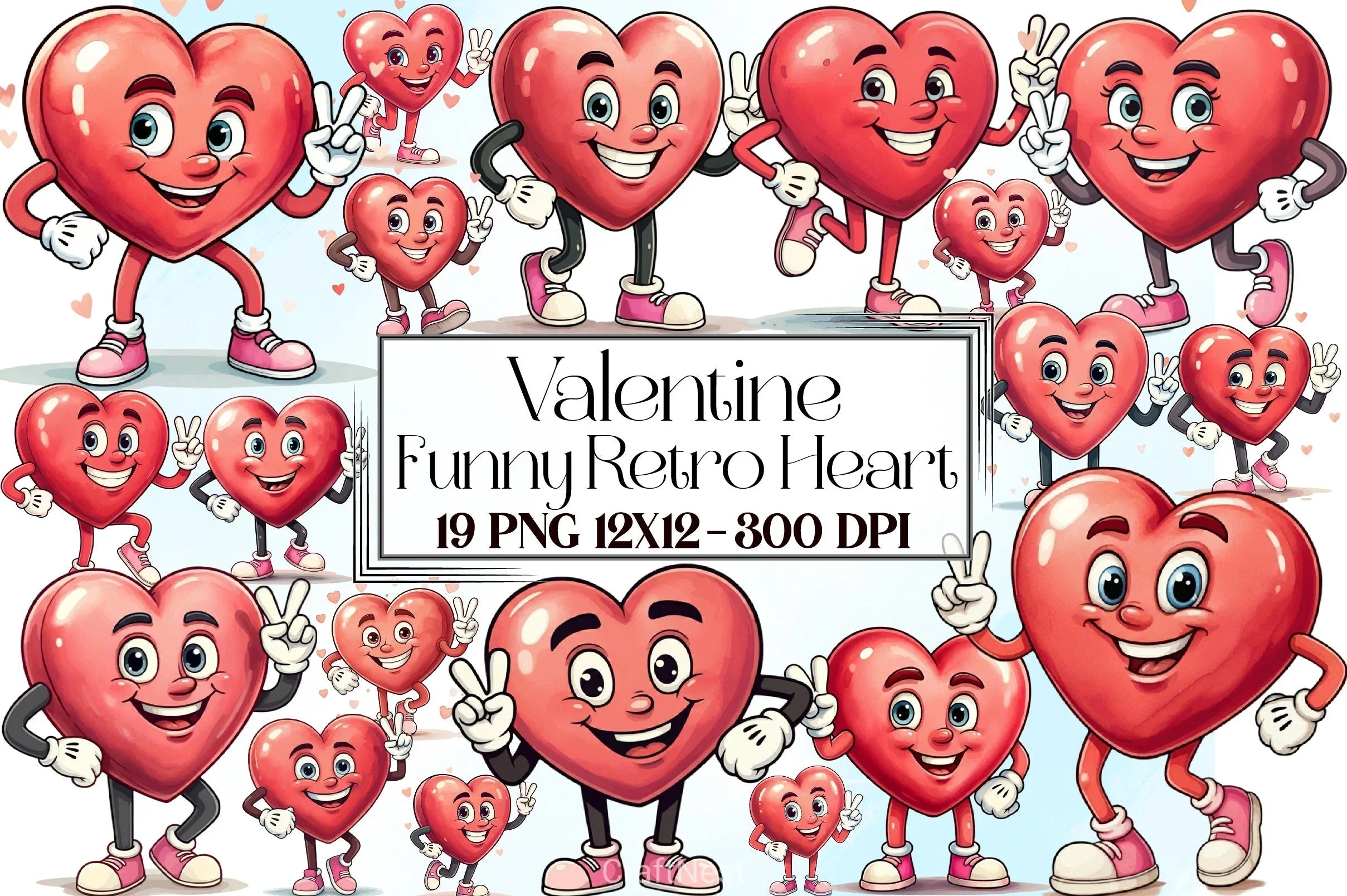 Funny Retro Heart Valentine Clipart Bundle - CraftNest - Digital Crafting and Art