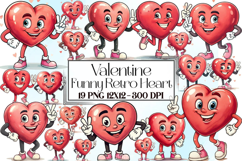 Funny Retro Heart Valentine Clipart Bundle - CraftNest - Digital Crafting and Art
