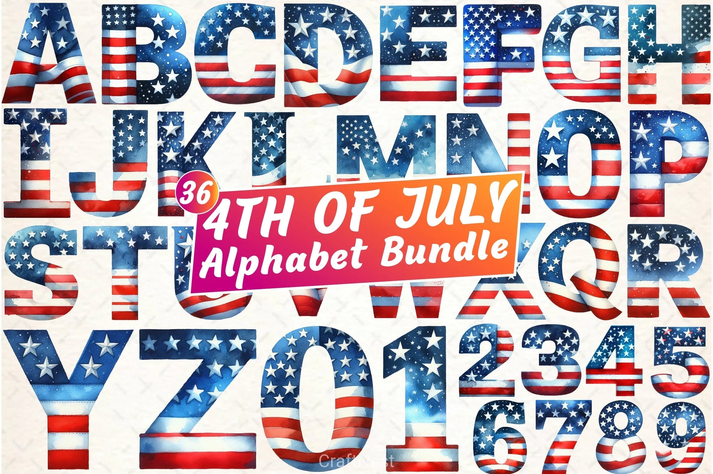 4th of July Alphabet Clipart Bundle - CraftNest - Digital Crafting and Art