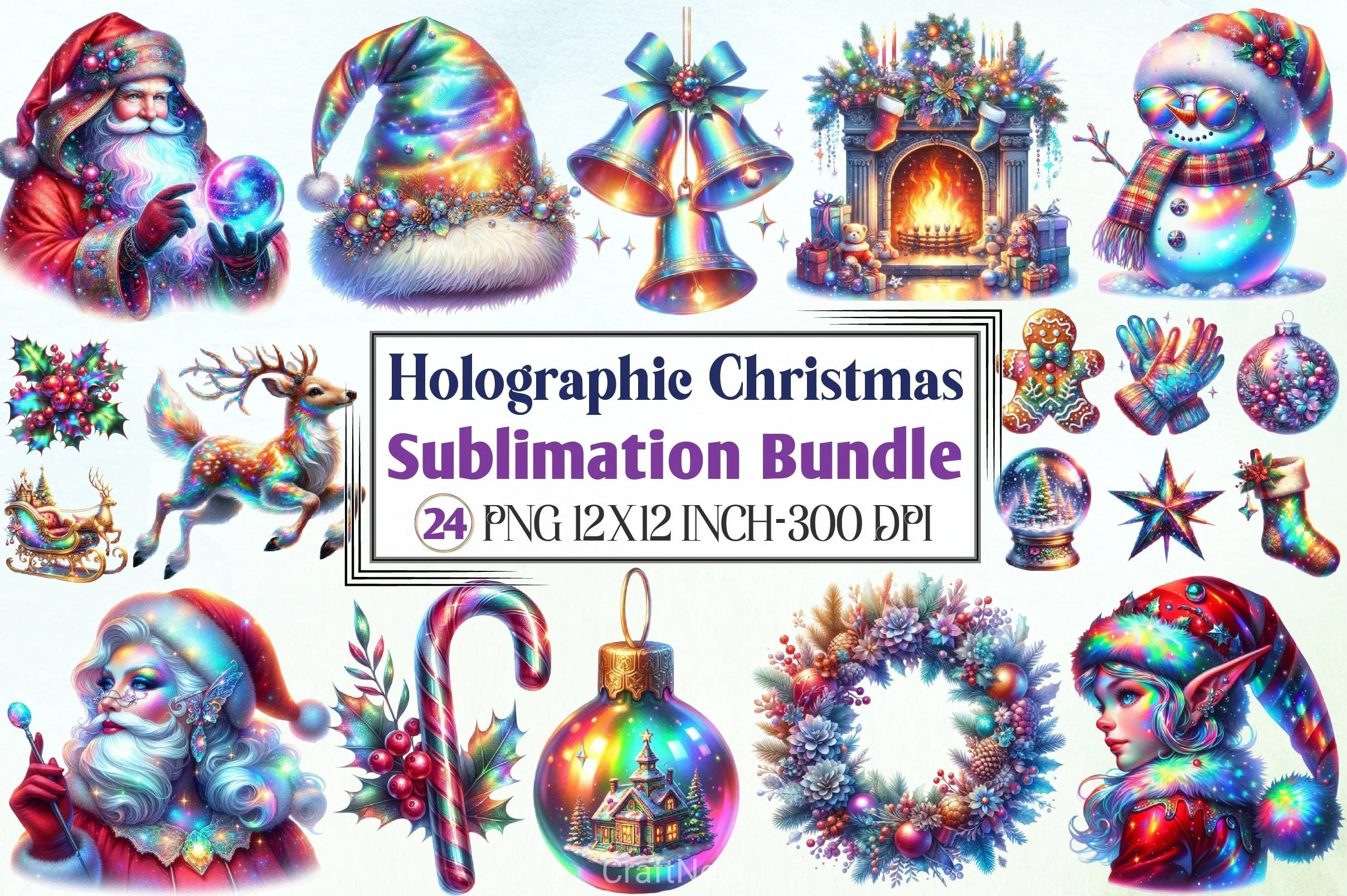 Holographic Christmas Clipart Bundle - CraftNest - Digital Crafting and Art