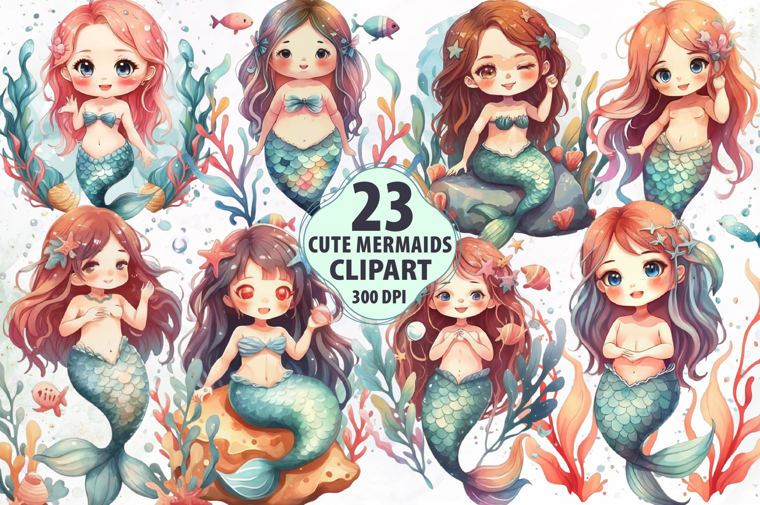 Cute Mermaids Clipart Bundle