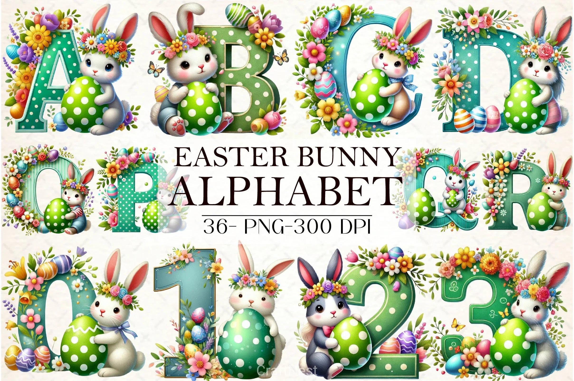 Easter Bunny Alphabet Clipart Bundle 3 - CraftNest - Digital Crafting and Art