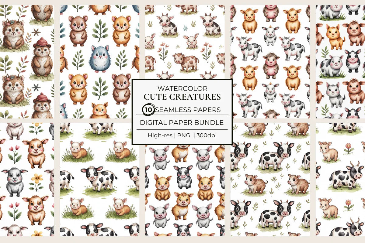 Cute Creatures Seamless Papers - CraftNest - Digital Crafting and Art