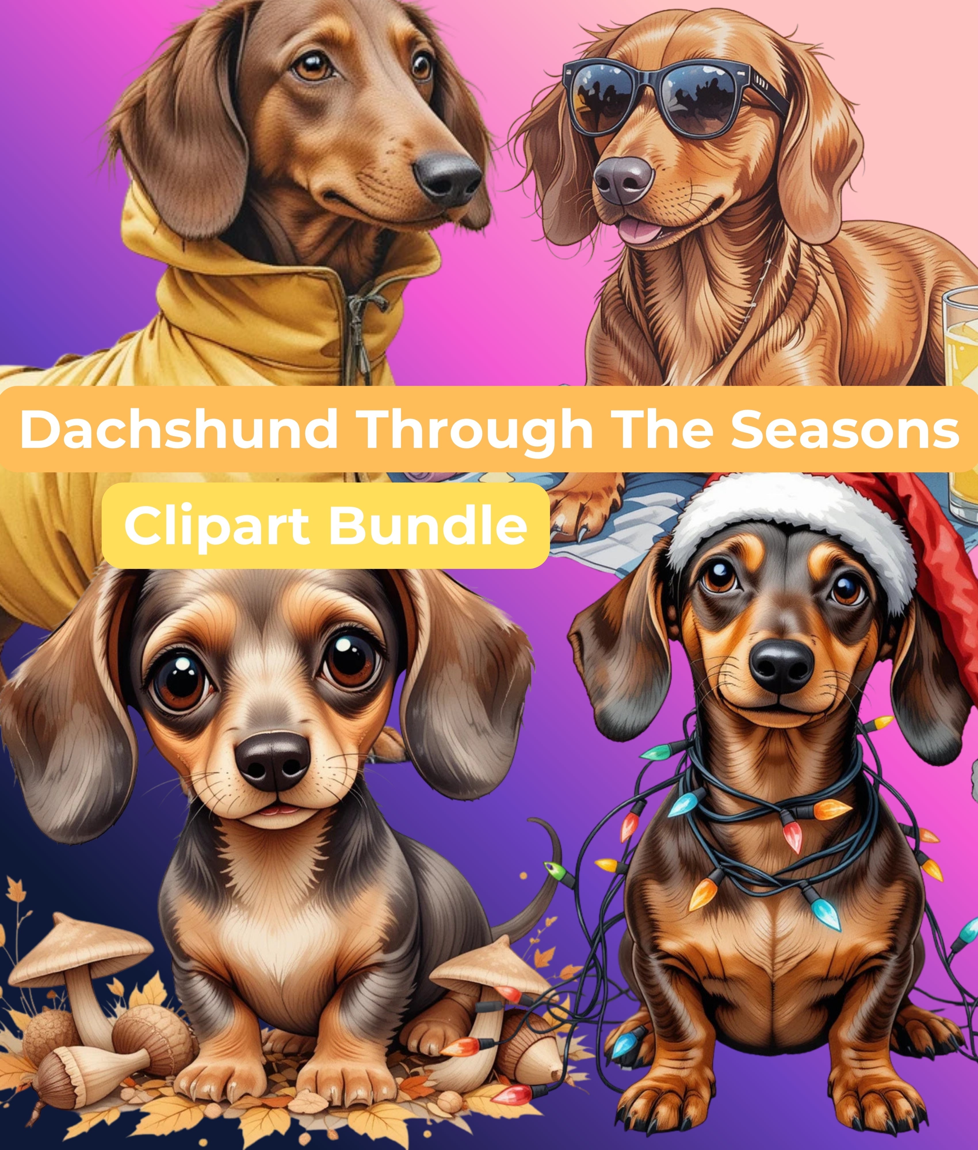 Dachshund Through the Seasons Clipart Bundle