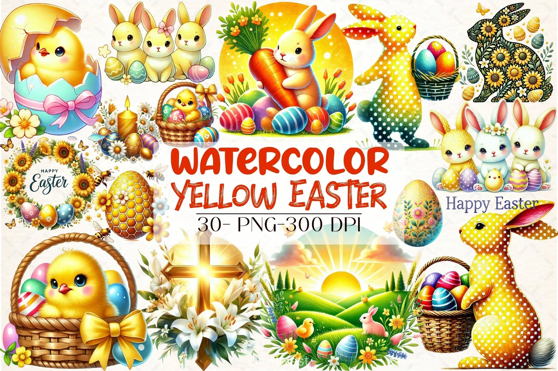 Yellow Easter Clipart Bundle - CraftNest - Digital Crafting and Art