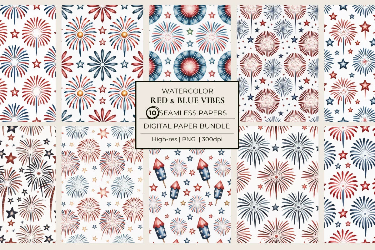 Red & Blue Vibes Seamless Papers - CraftNest - Digital Crafting and Art