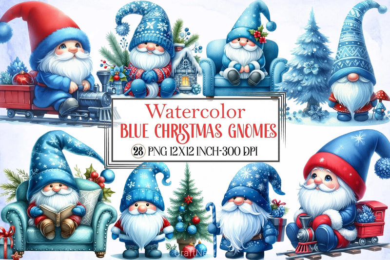 Blue Christmas Gnomes Clipart Bundle - CraftNest - Digital Crafting and Art