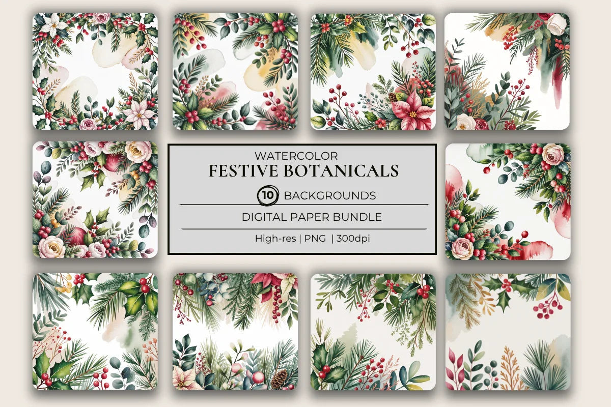 Festive Botanicals Background Papers - CraftNest - Digital Crafting and Art