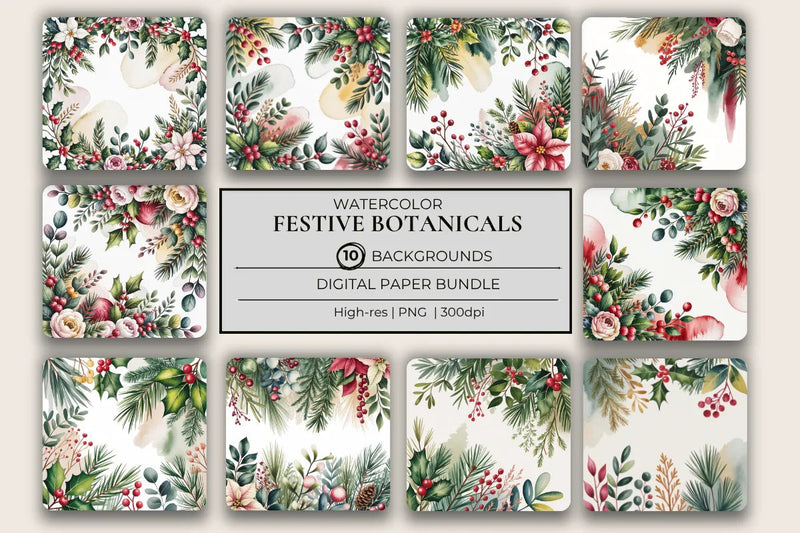 Festive Botanicals Background Papers - CraftNest - Digital Crafting and Art