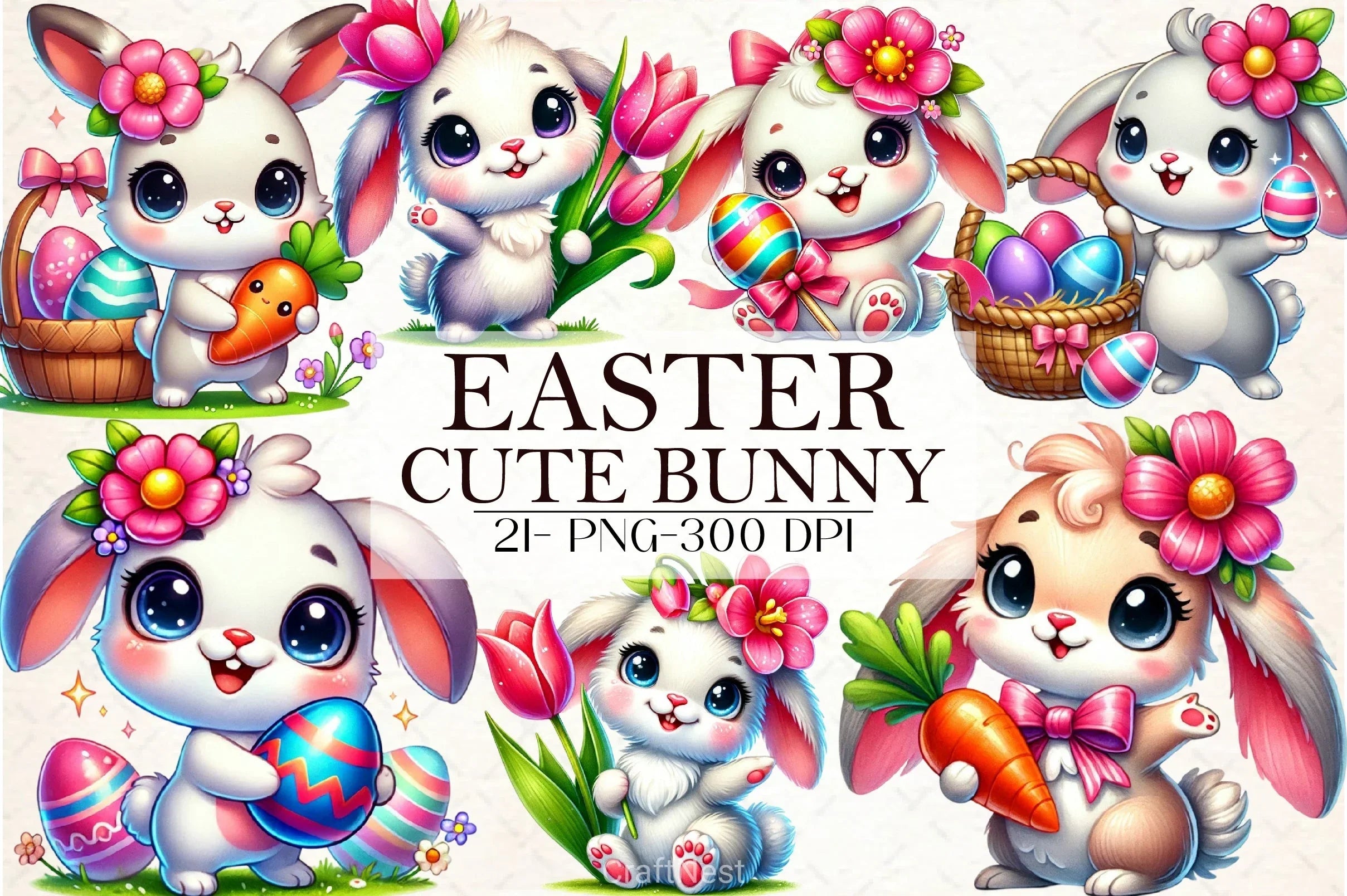 Cute Easter Bunny Clipart Bundle 49 - CraftNest - Digital Crafting and Art
