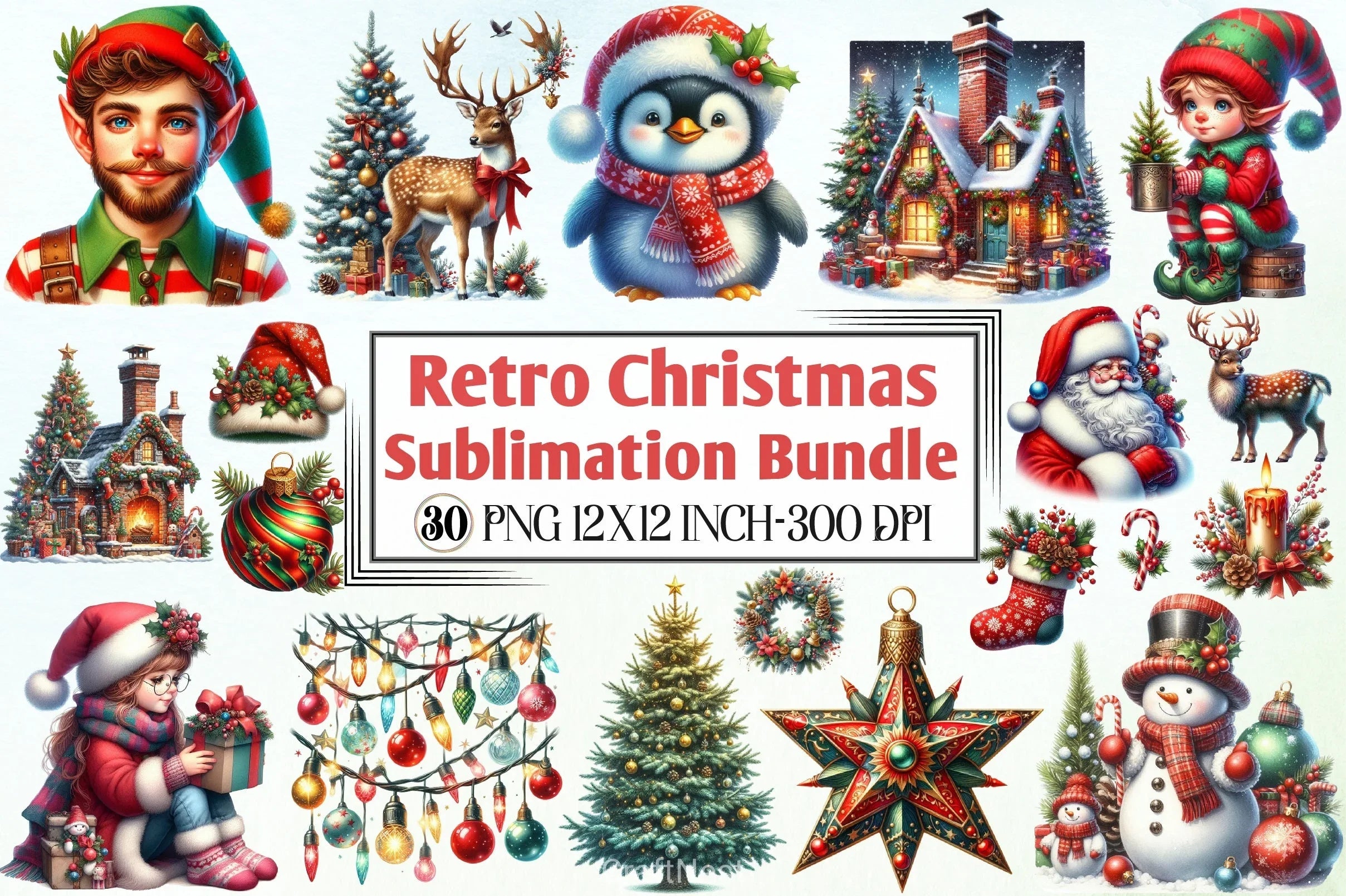 Retro Christmas Clipart Bundle 8 - CraftNest - Digital Crafting and Art