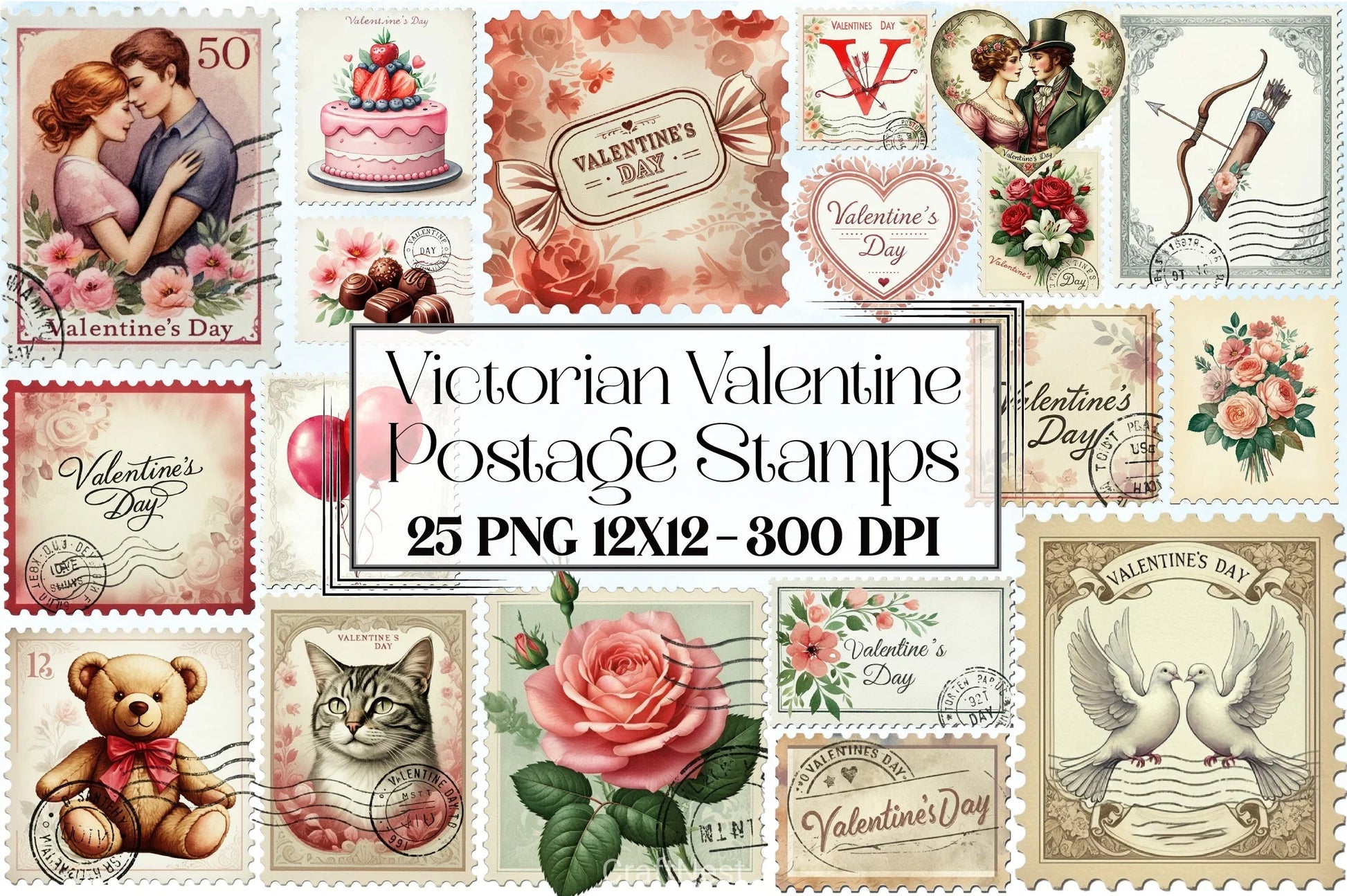 Victorian Valentine Stamps Clipart Bundle - CraftNest - Digital Crafting and Art