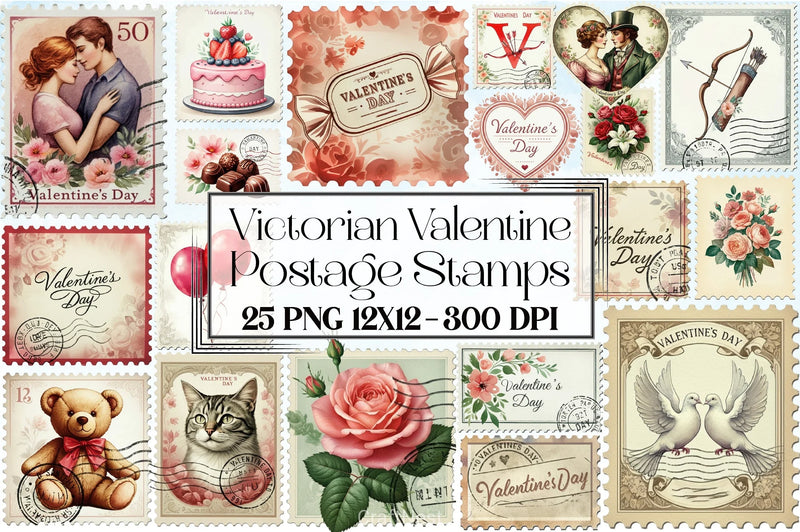 Victorian Valentine Stamps Clipart Bundle - CraftNest - Digital Crafting and Art