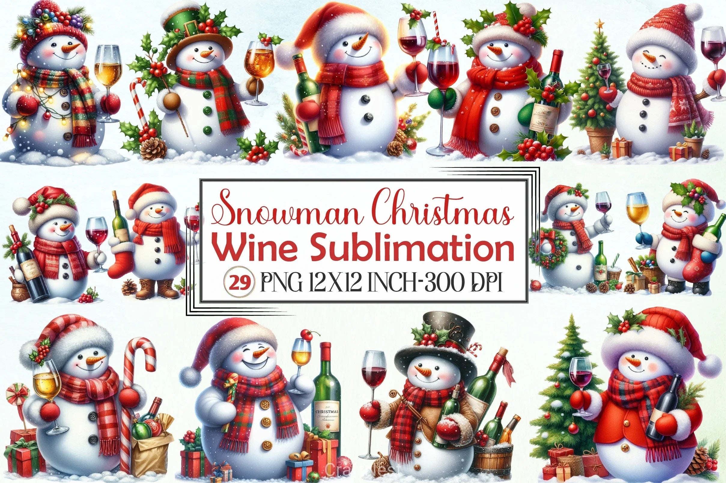 Snowman Christmas Wine Clipart Bundle - CraftNest - Digital Crafting and Art