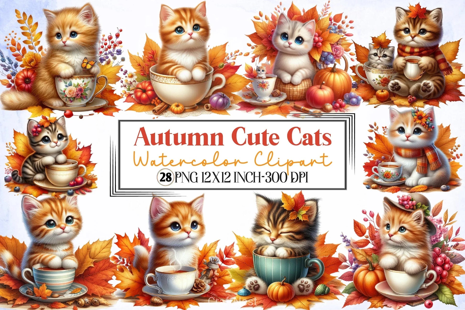 Autumn Cats Clipart Bundle - CraftNest - Digital Crafting and Art
