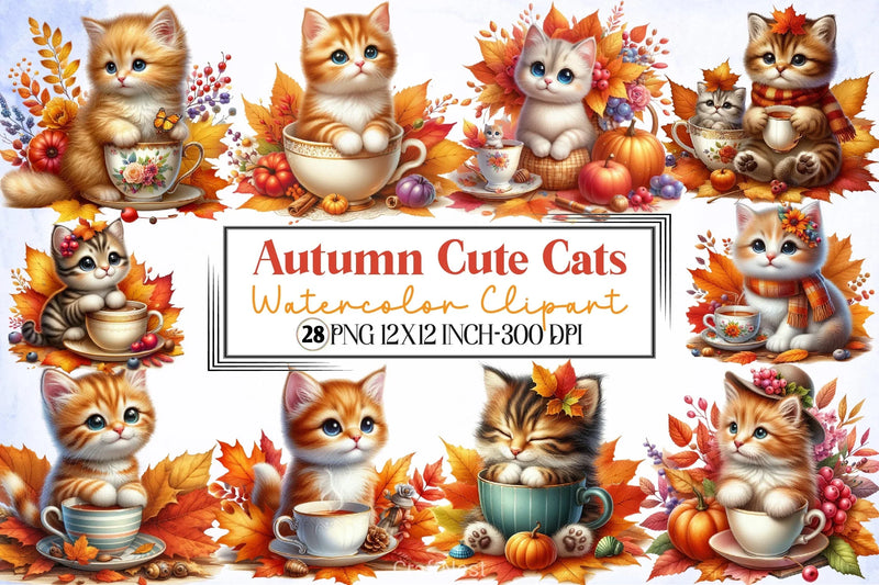 Autumn Cats Clipart Bundle - CraftNest - Digital Crafting and Art