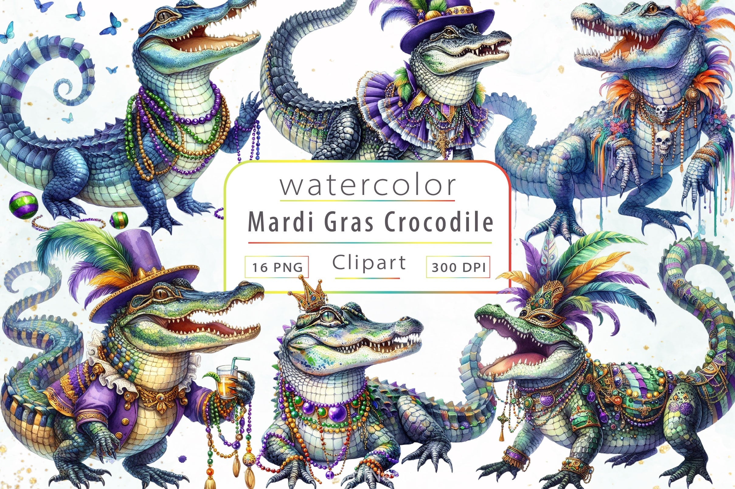 Mardi Gras Crocodile Clipart Bundle 7