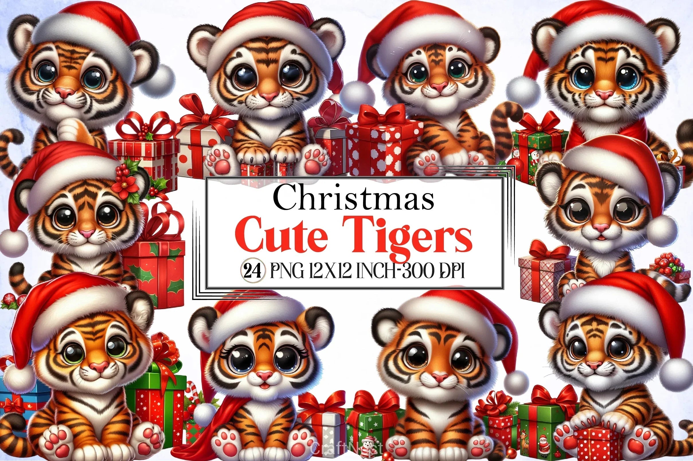 Cute Tigers Christmas Clipart Bundle - CraftNest - Digital Crafting and Art
