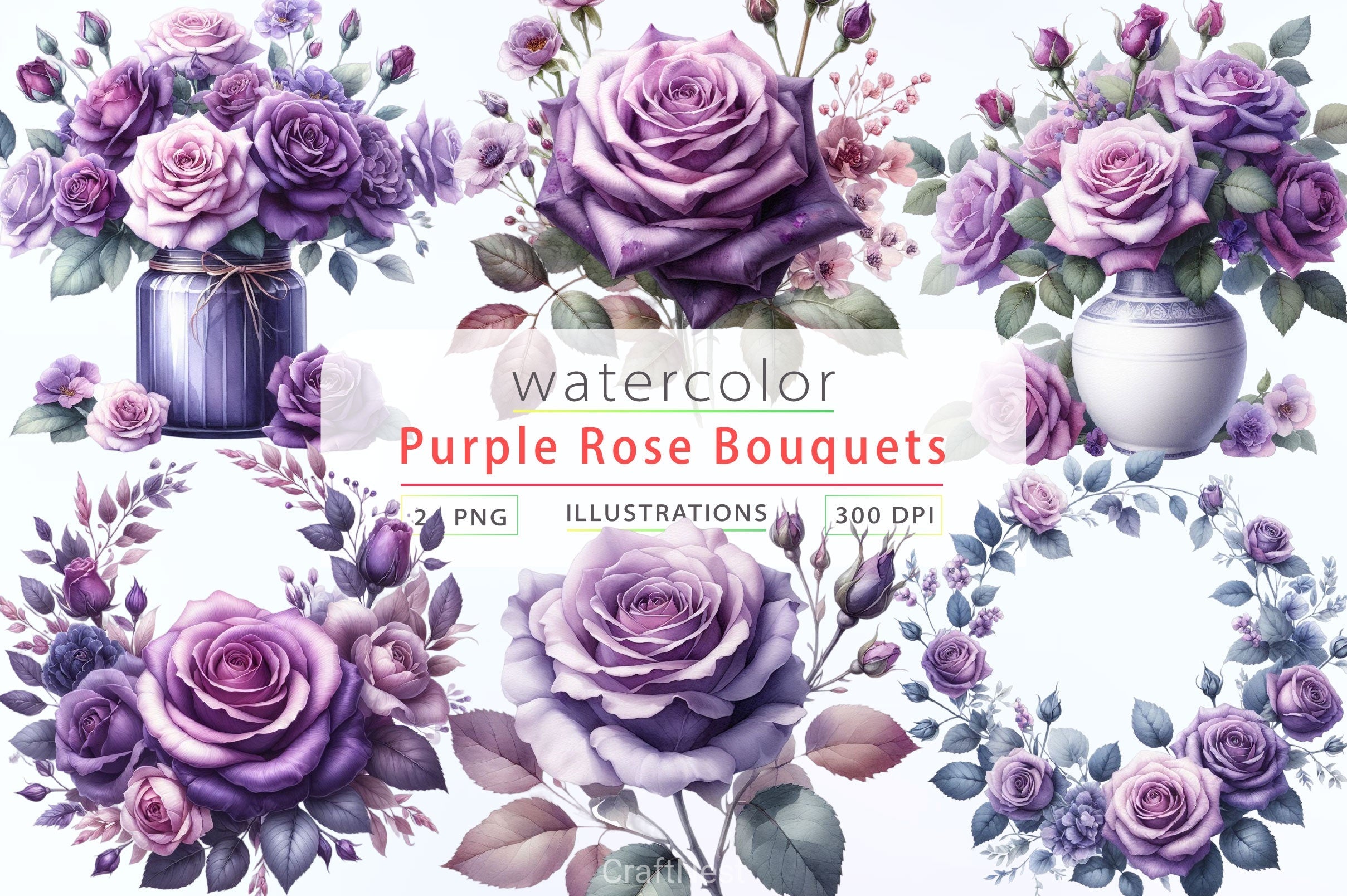 Purple Rose Bouquets Clipart Bundle