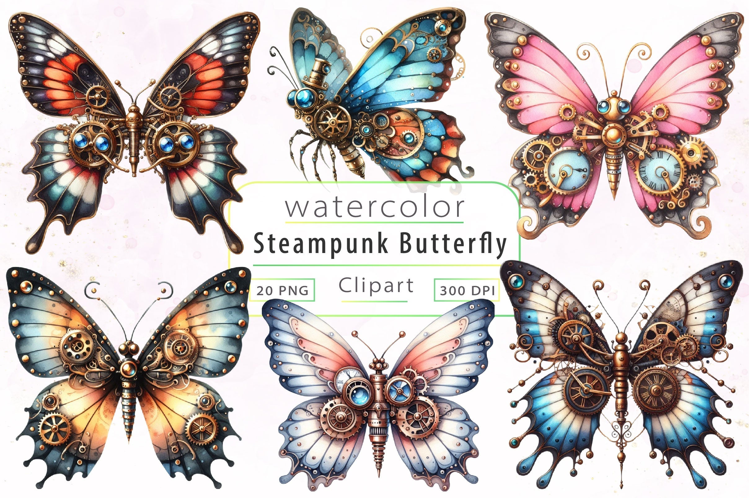 Steampunk Butterfly Clipart Bundle