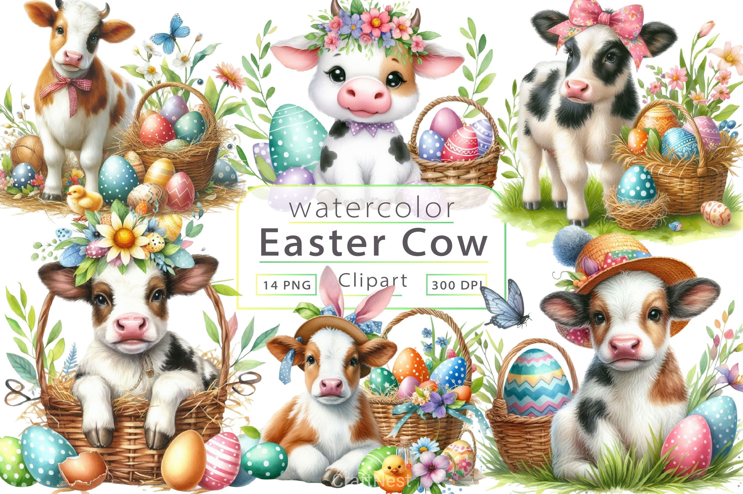 Easter Cow Clipart Bundle 3