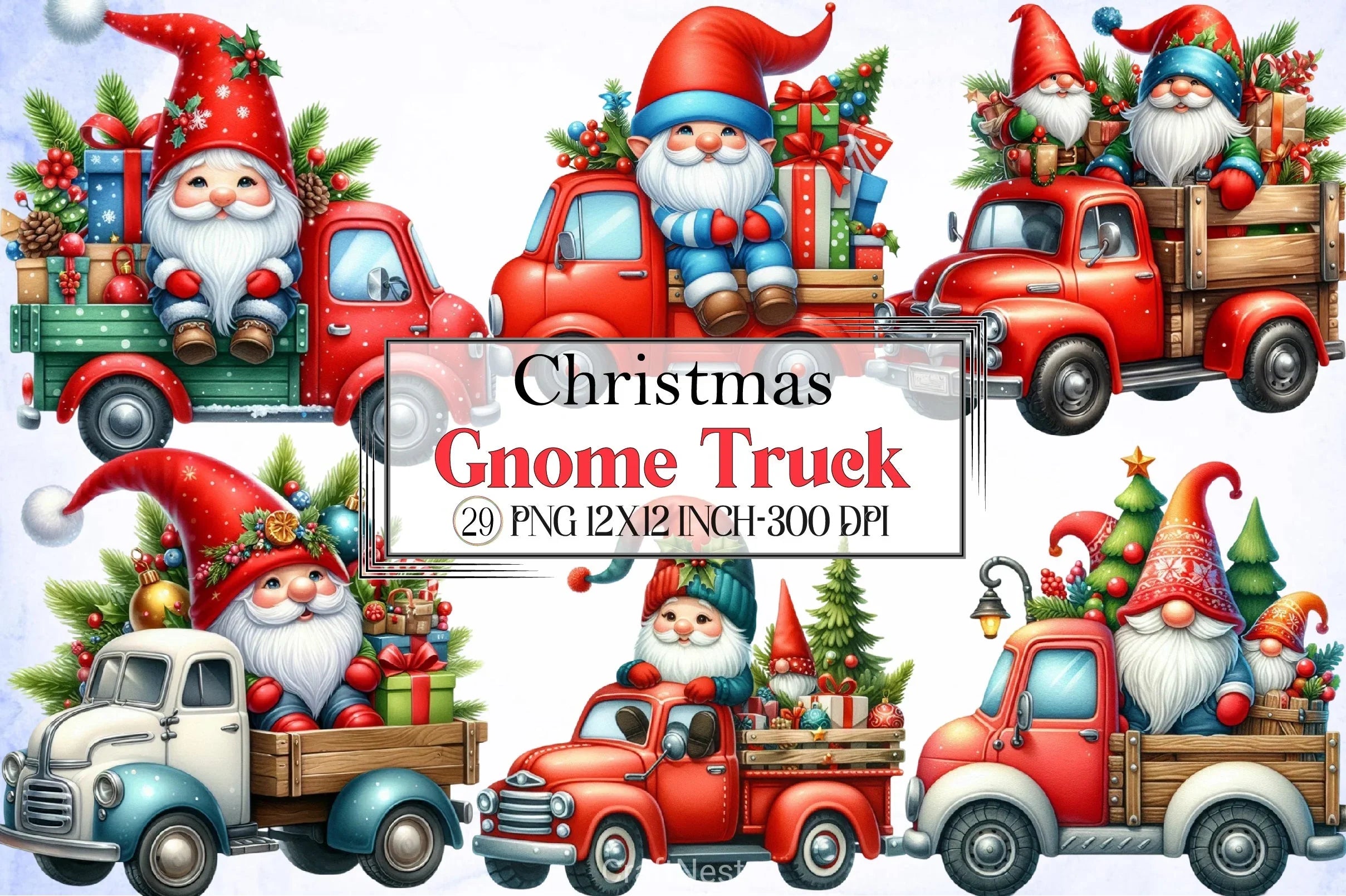 Christmas Gnome Truck Clipart Bundle - CraftNest - Digital Crafting and Art