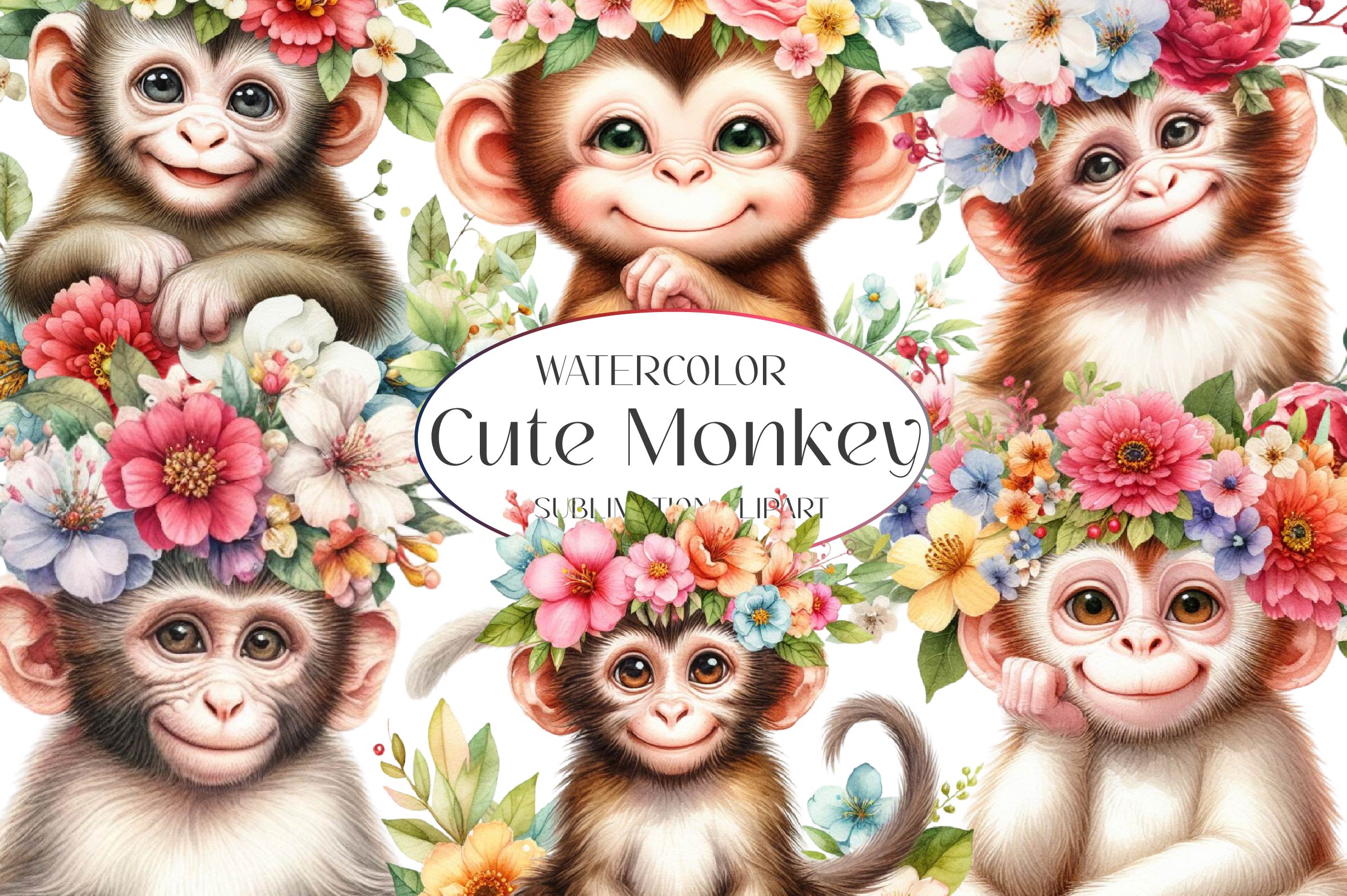 Cute Monkey Clipart Bundle