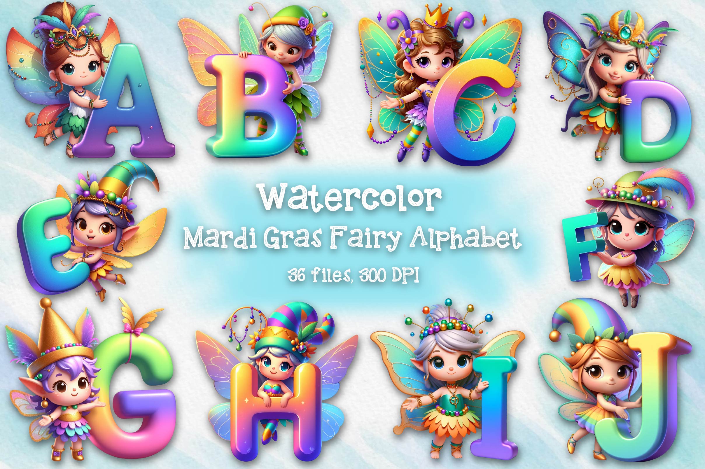 Mardi Gras Fairy Alphabet Clipart Bundle