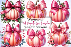 Pink Coquette Bow Pumpkin Clipart Bundle - CraftNest - Digital Crafting and Art