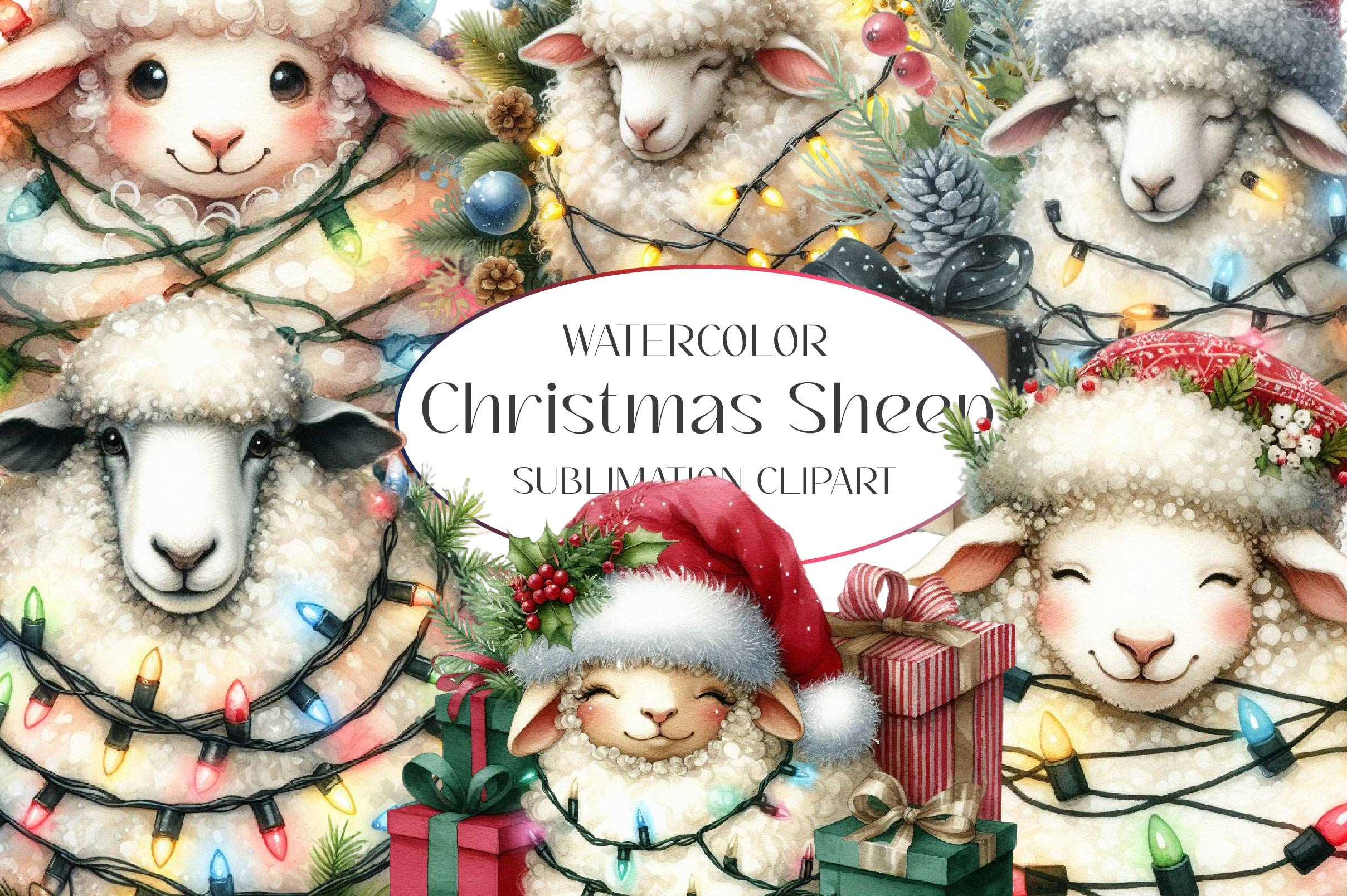 Christmas Sheep Clipart Bundle