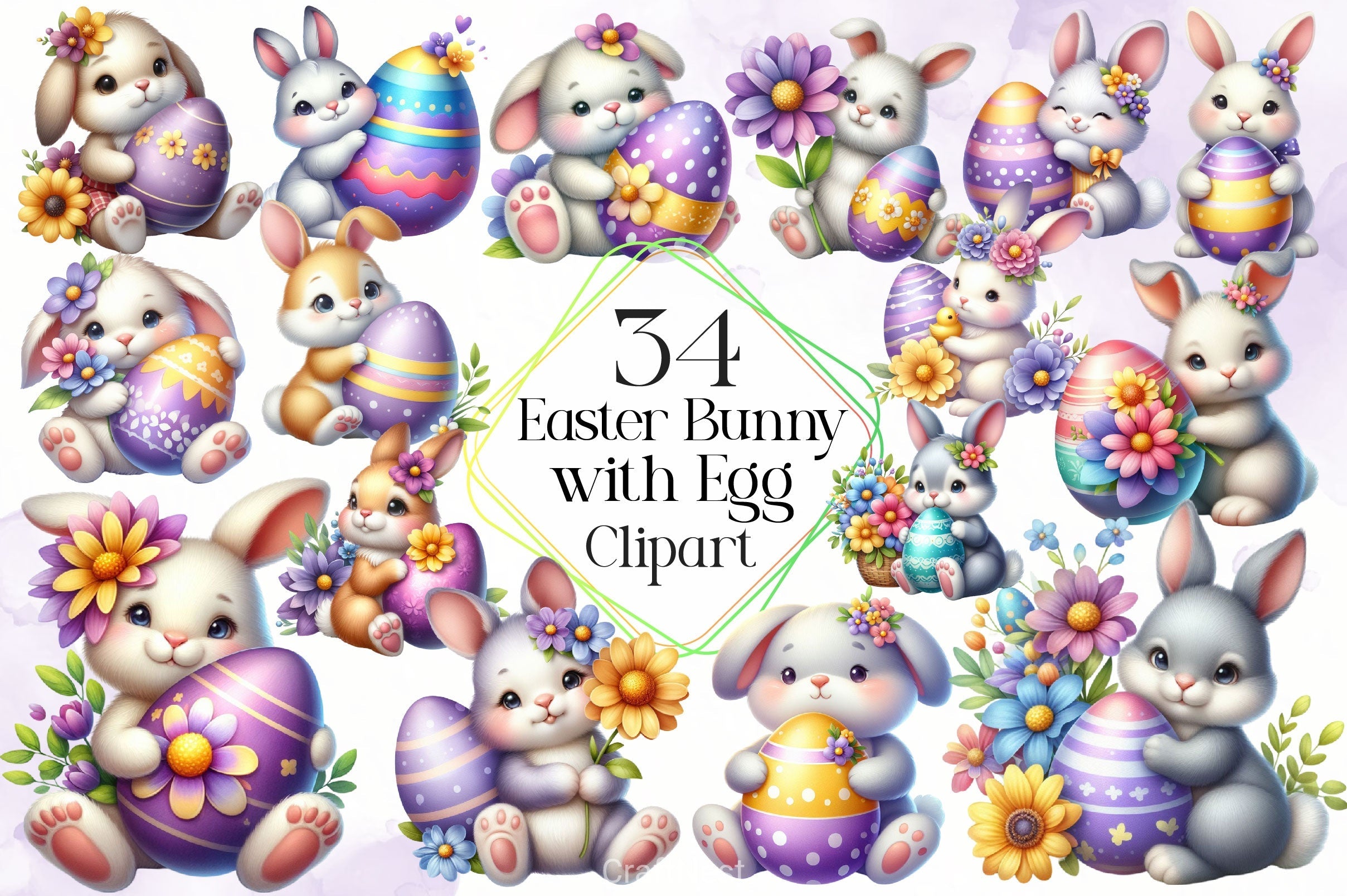 Easter Bunny With Egg Clipart Bundle 2
