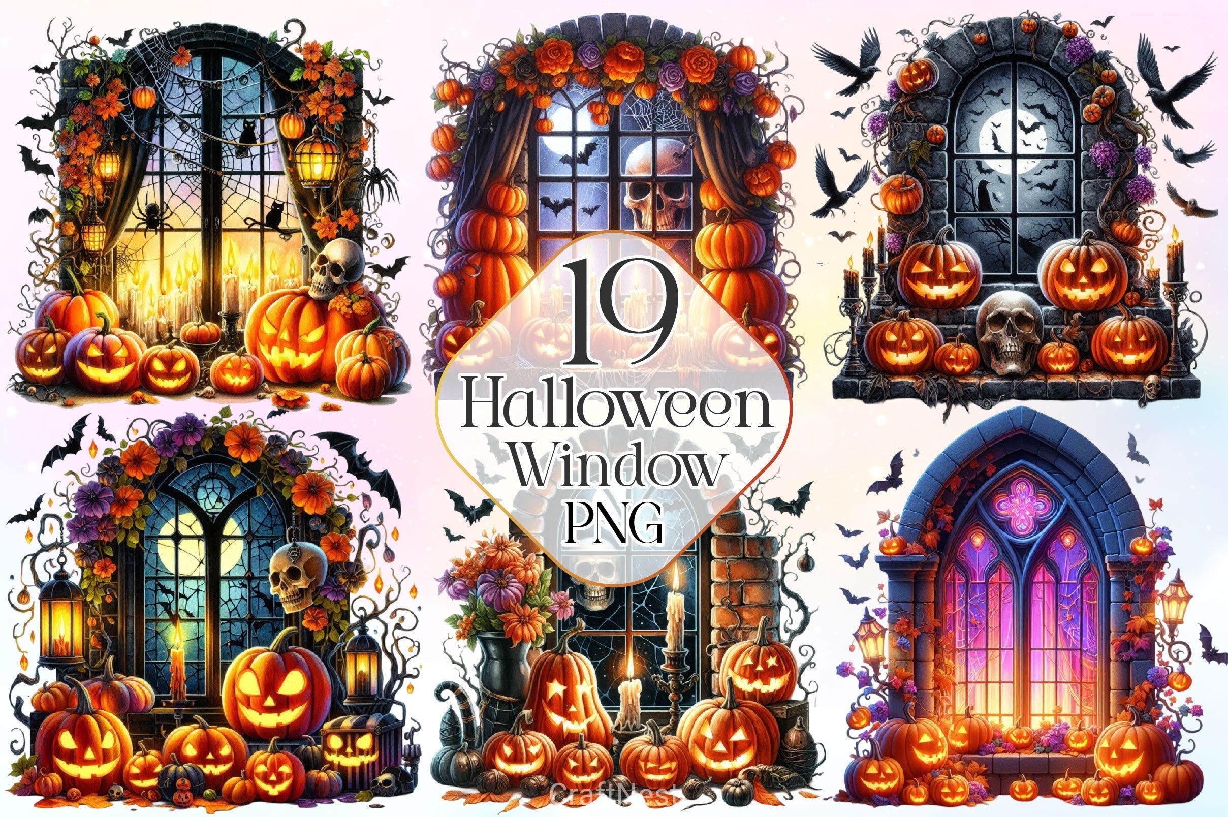 Window Halloween Clipart Bundle