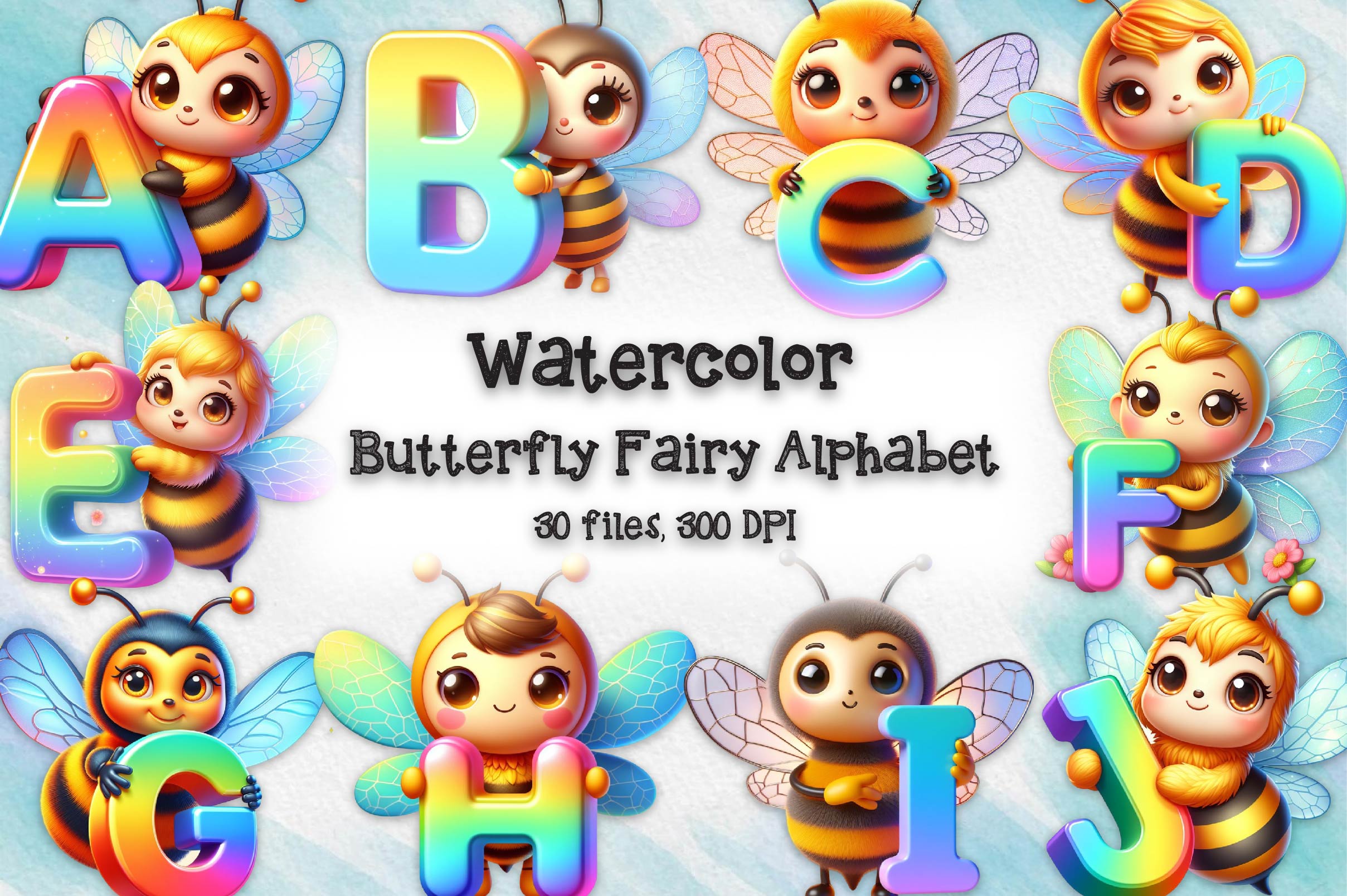 Butterfly Fairy Alphabet Clipart Bundle