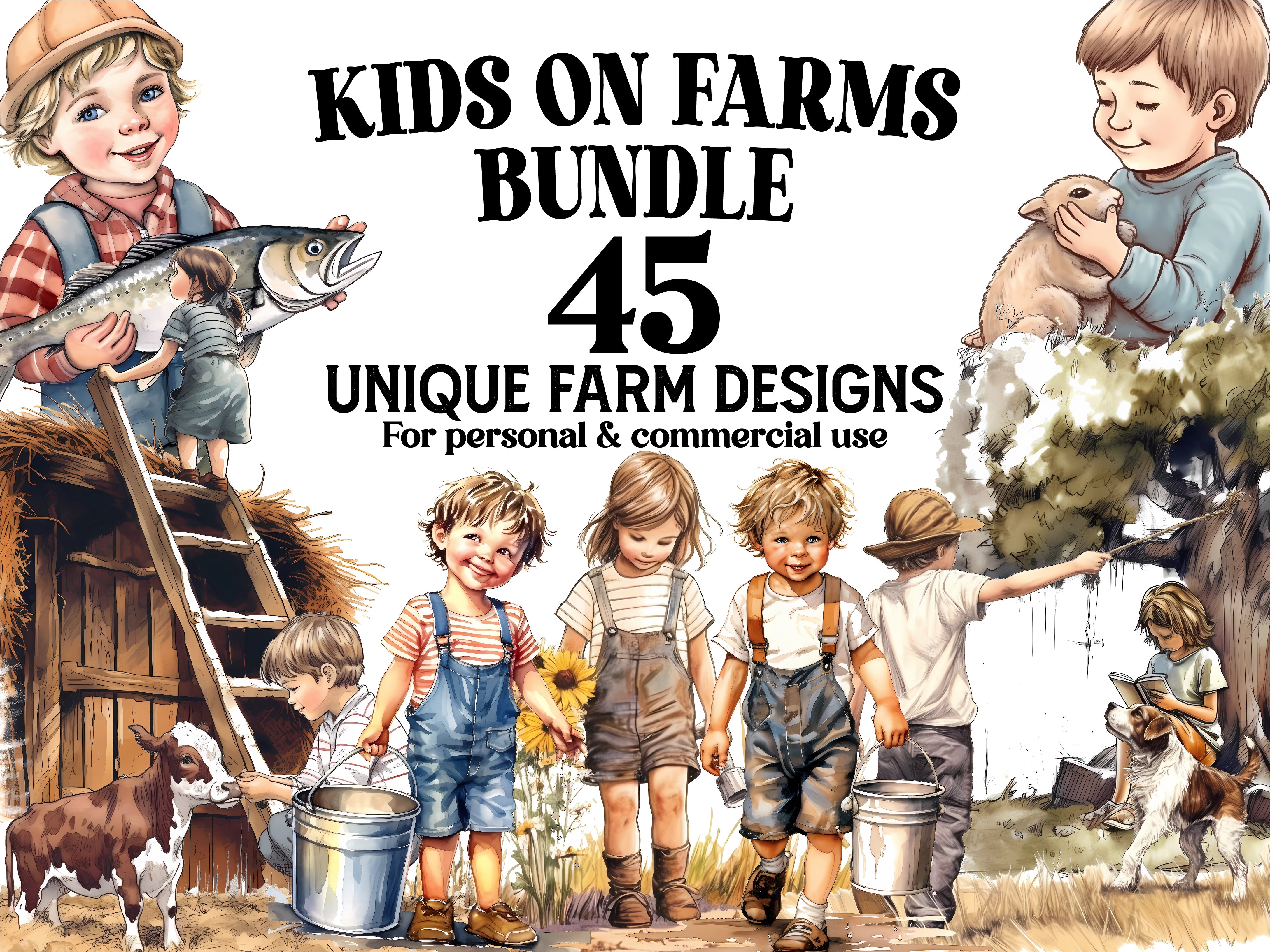 Kids On Farms Clipart - CraftNest