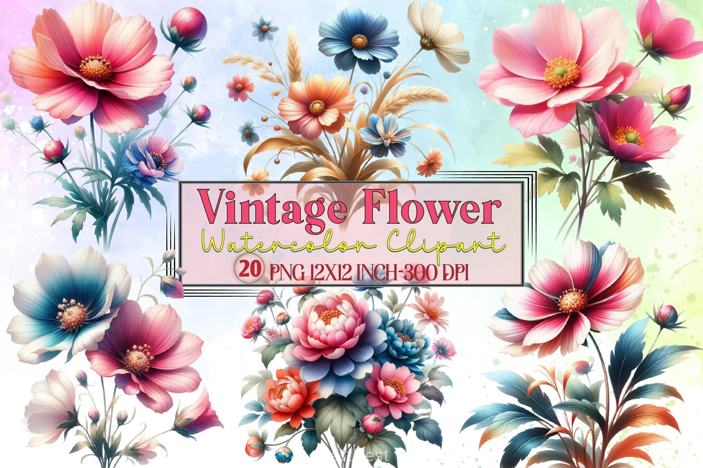 Vintage Flower Clipart Bundle - CraftNest - Digital Crafting and Art