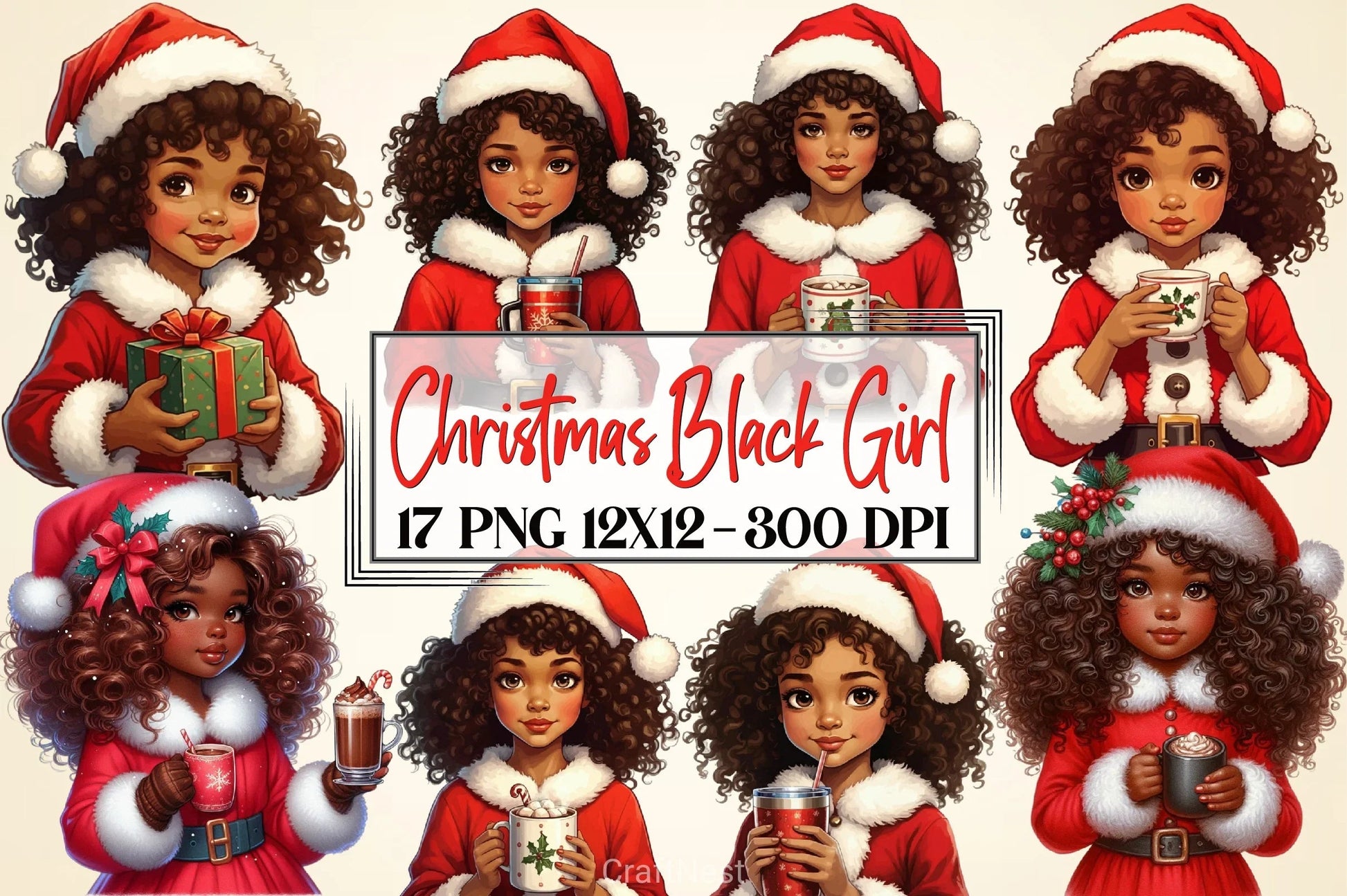 Christmas Black Girl Clipart Bundle 2 - CraftNest - Digital Crafting and Art
