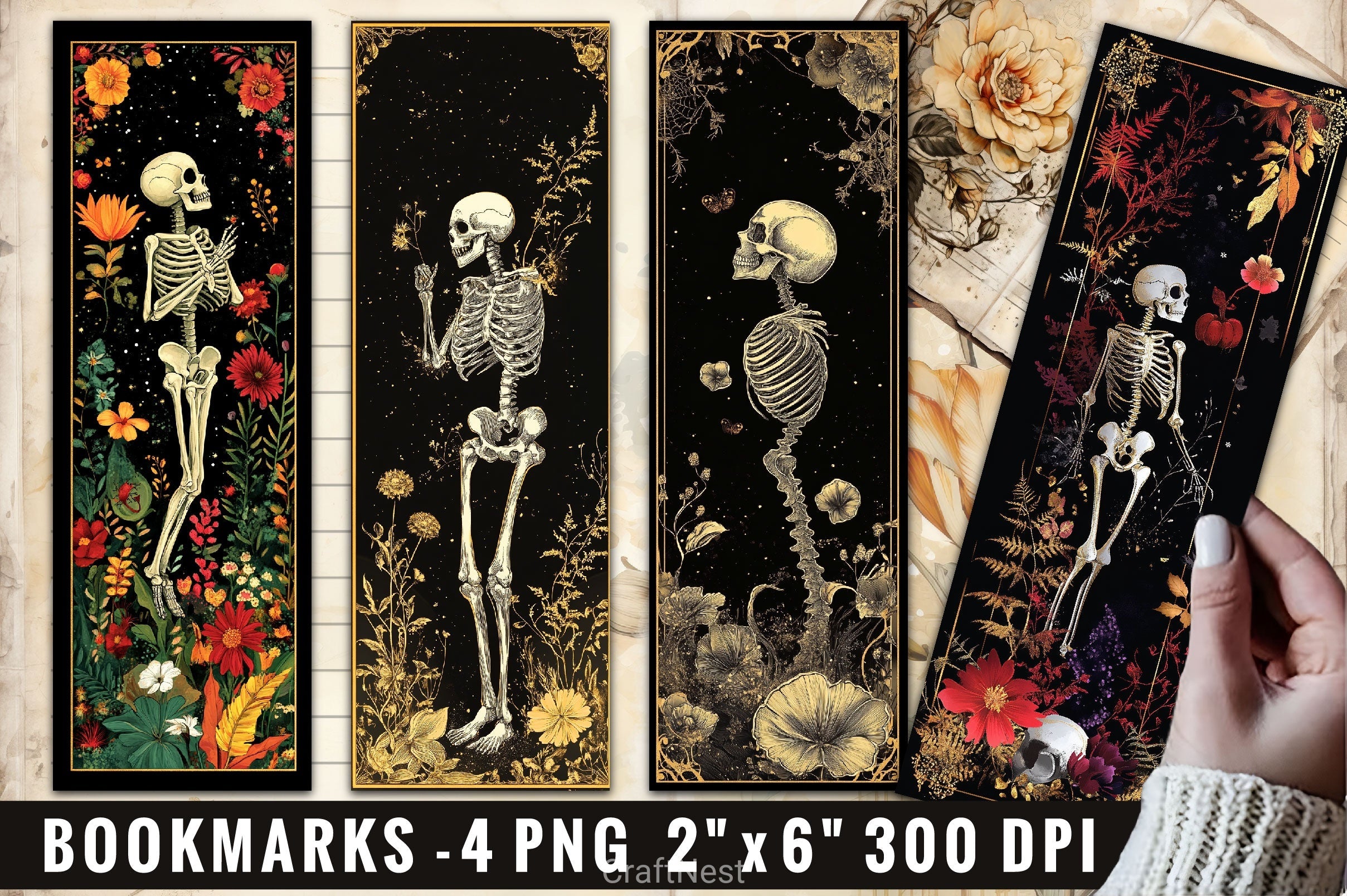 Skeletons With Flowers Clipart Bundle