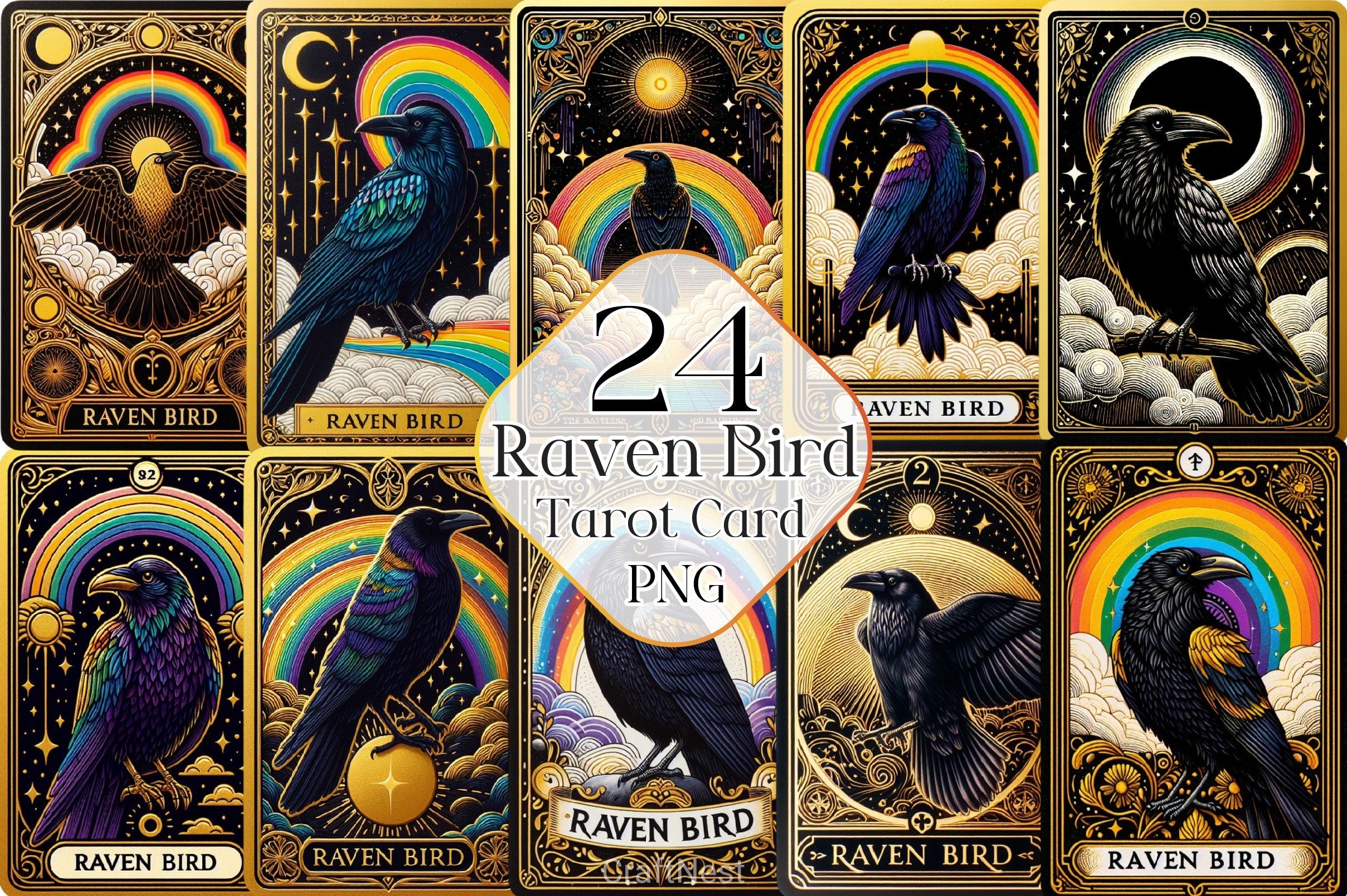 Raven Bird Tarot Card Clipart Bundle 17