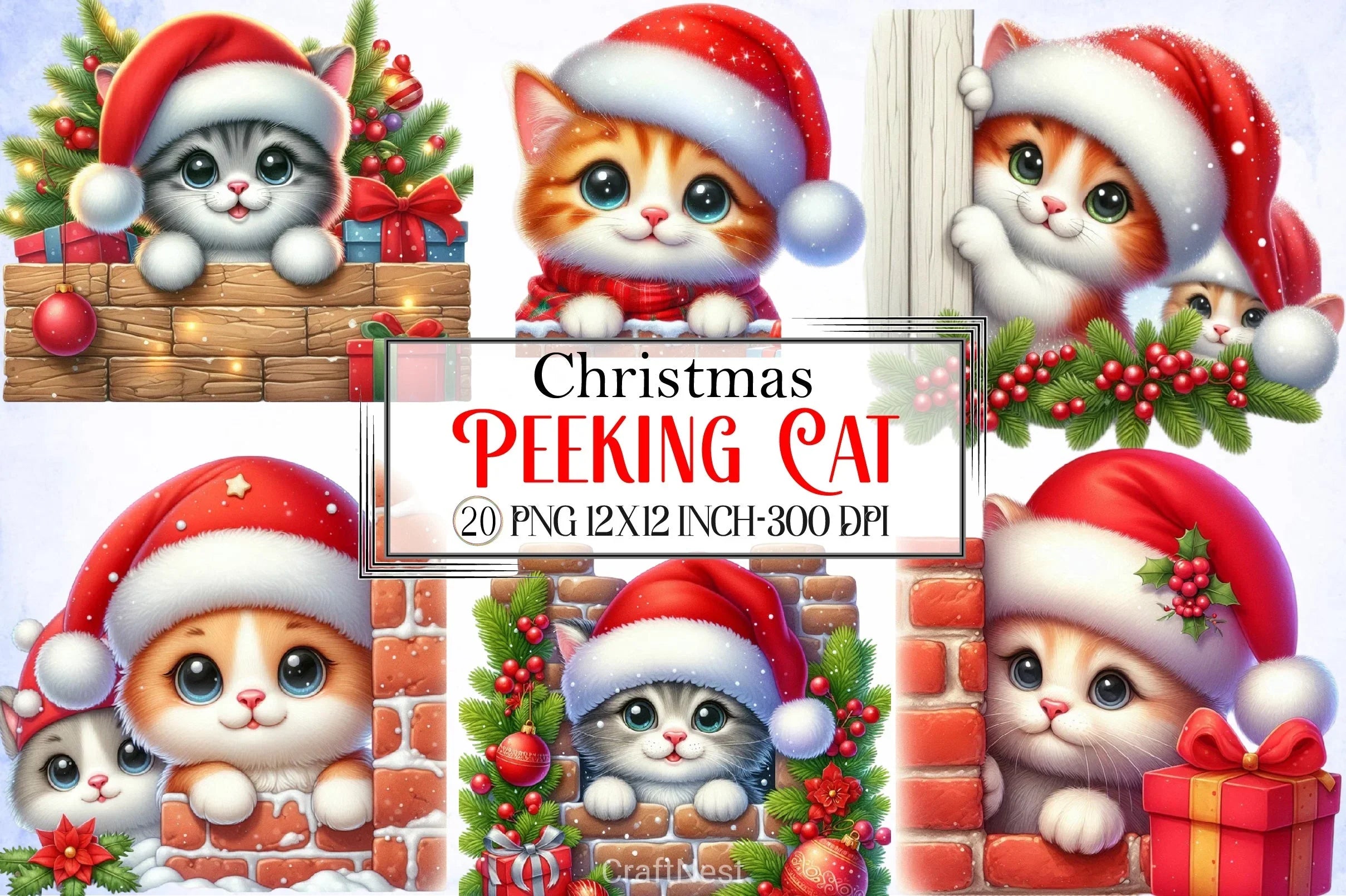 Christmas Cat Clipart Bundle 5 - CraftNest - Digital Crafting and Art